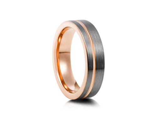 6mm Two-Tone Tungsten Ring, Brushed with Polished Centre Band - UK Ring Size M