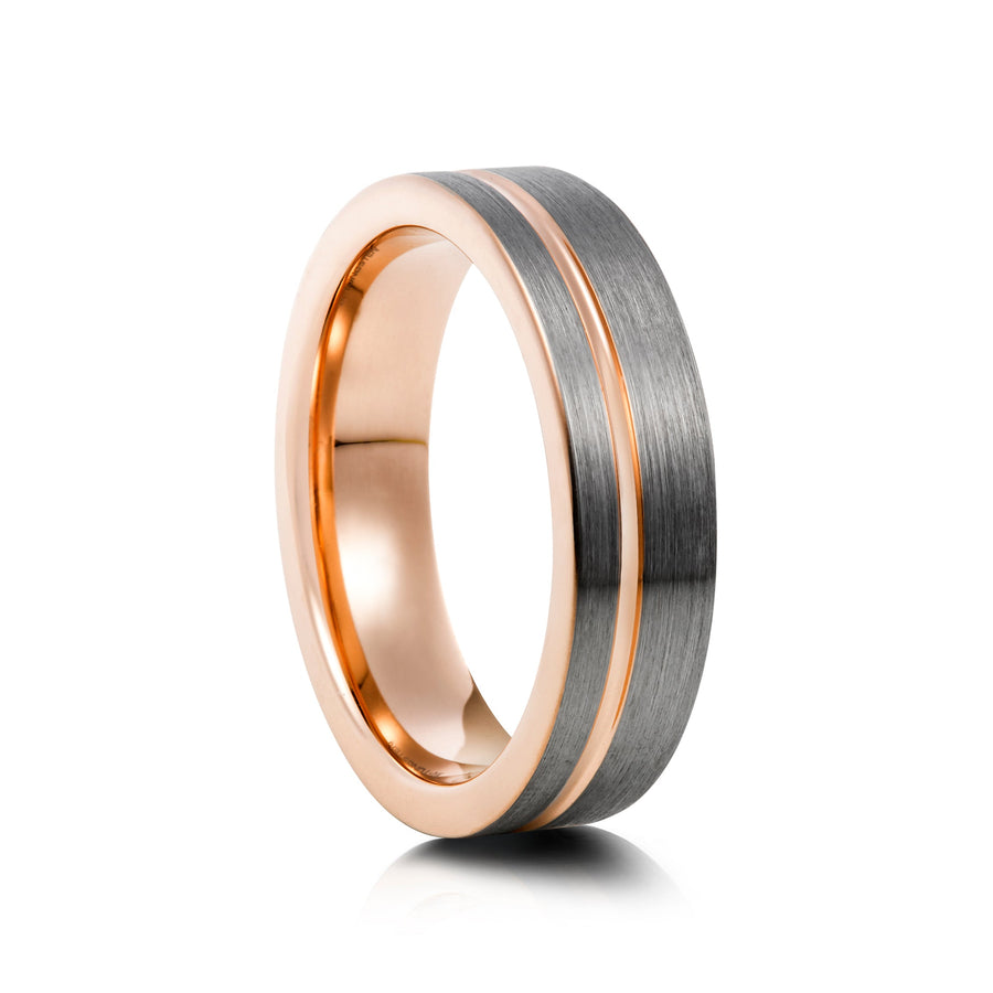 6mm Two-Tone Tungsten Ring, Brushed with Polished Centre Band - UK Ring Size M