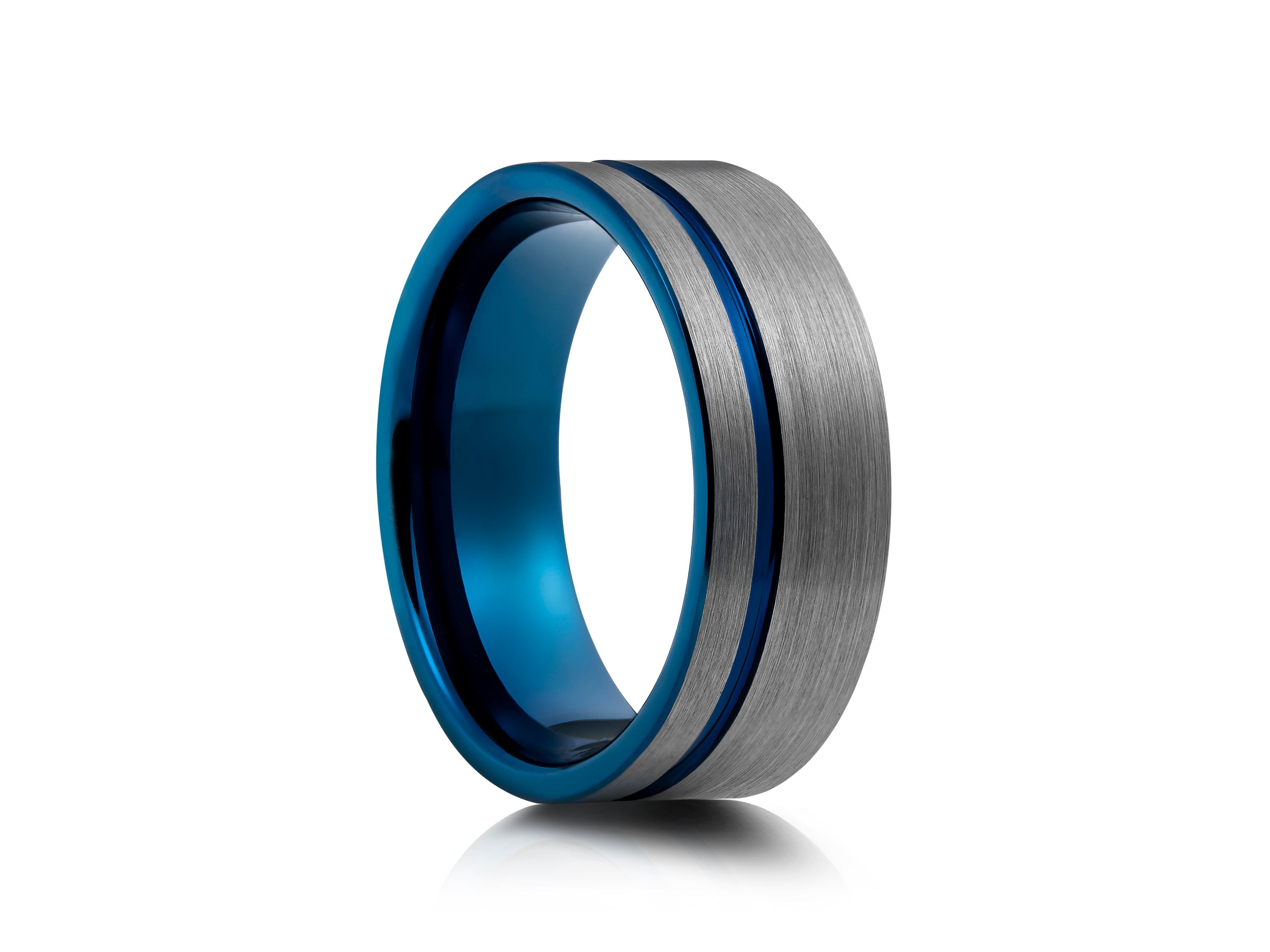 8mm Two-Tone Tungsten Ring, Brushed with Polished Centre Band - UK Ring Size M