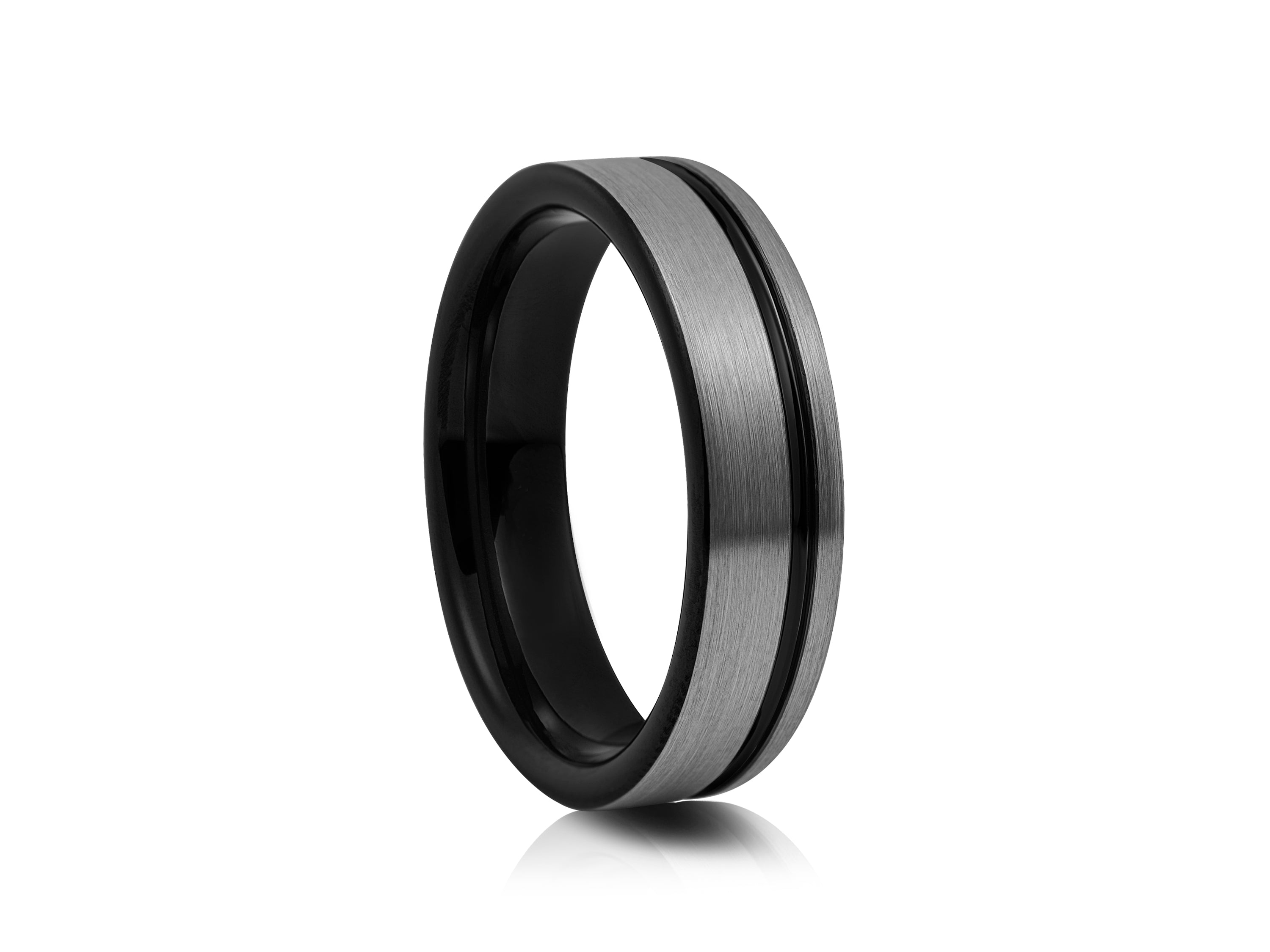 6mm Black Tungsten Ring with Polished Edges - UK Ring Size M