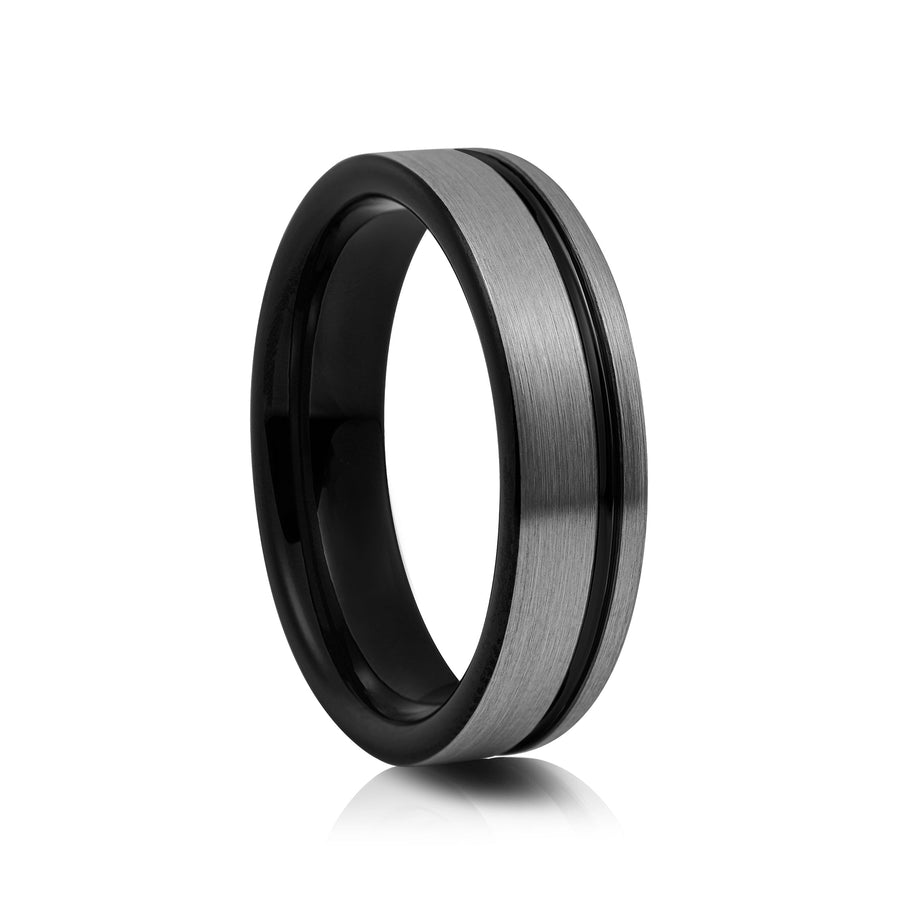 6mm Black Tungsten Ring with Polished Edges - UK Ring Size M