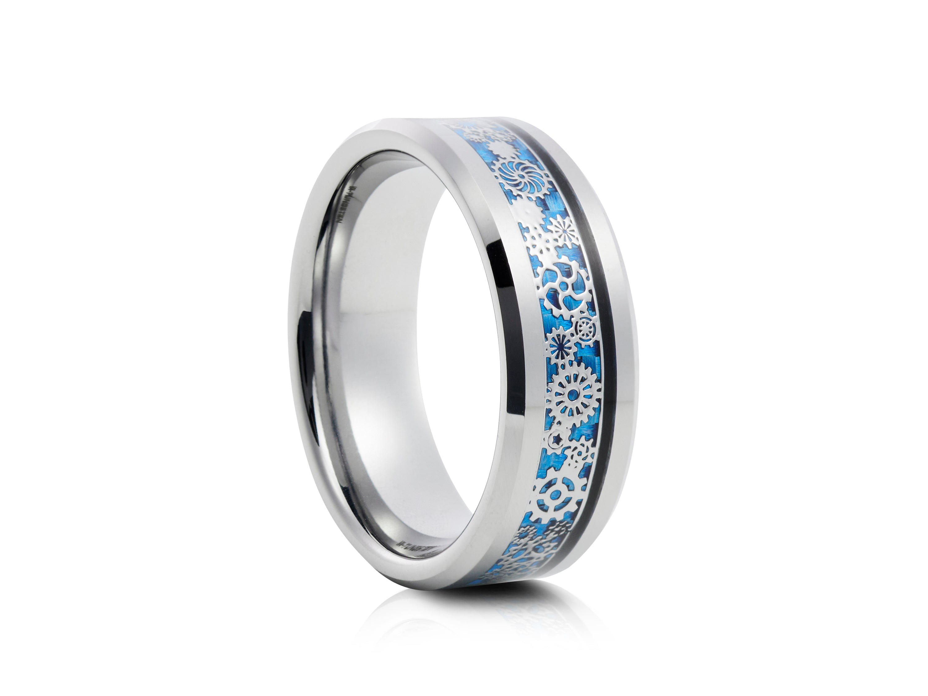 8mm Two-Tone Tungsten Ring, Brushed with Polished Centre Band - UK Ring Size M