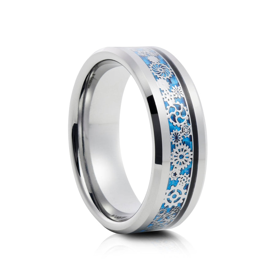 8mm Two-Tone Tungsten Ring, Brushed with Polished Centre Band - UK Ring Size M