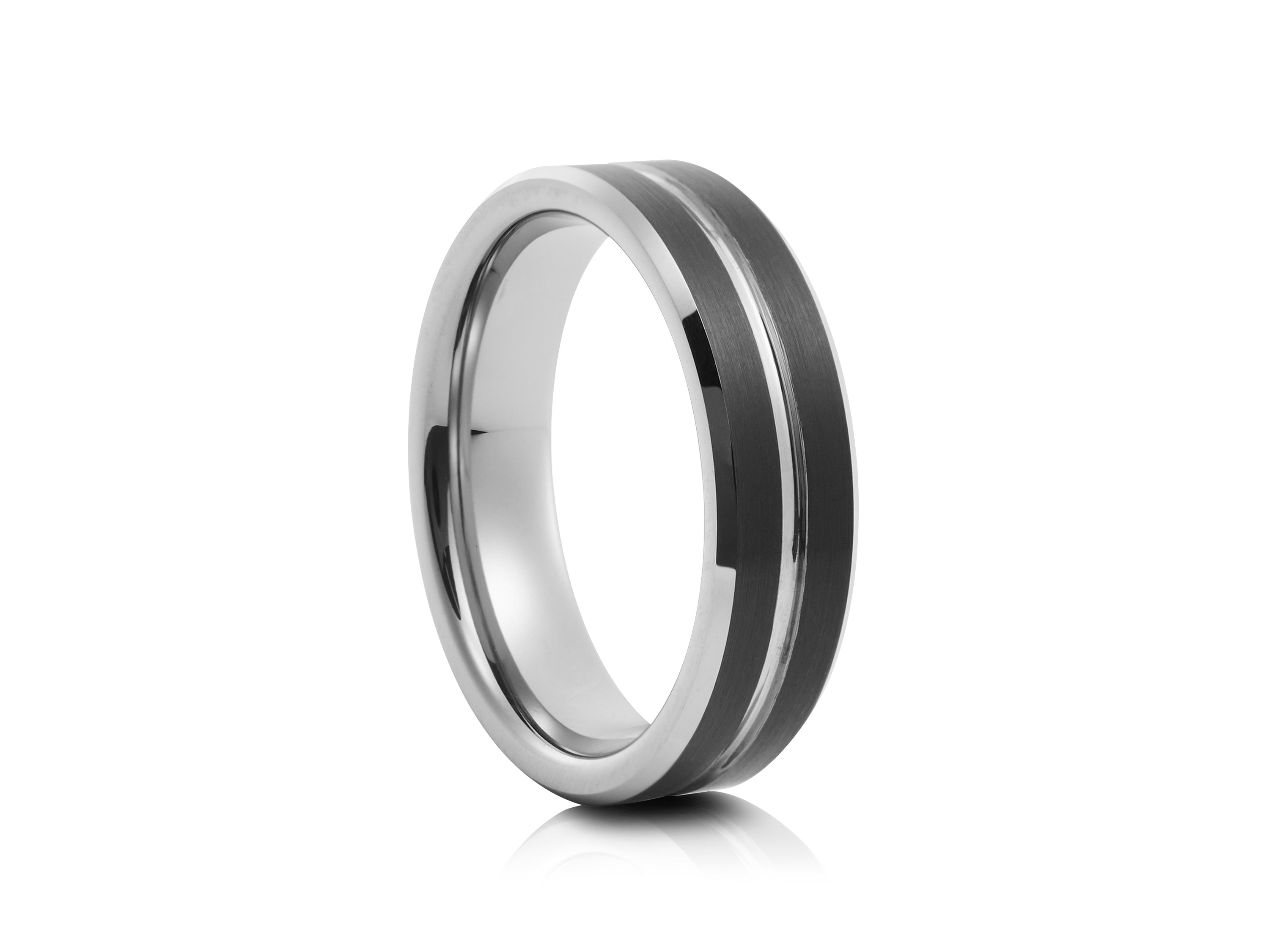 6mm Tungsten Ring with Rose Gold Inlay - UK Ring Size M
