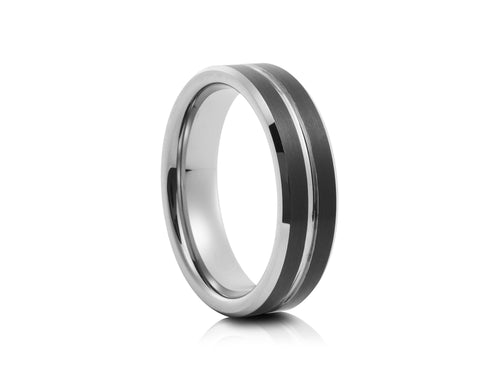 6mm Tungsten Ring with Rose Gold Inlay - UK Ring Size M