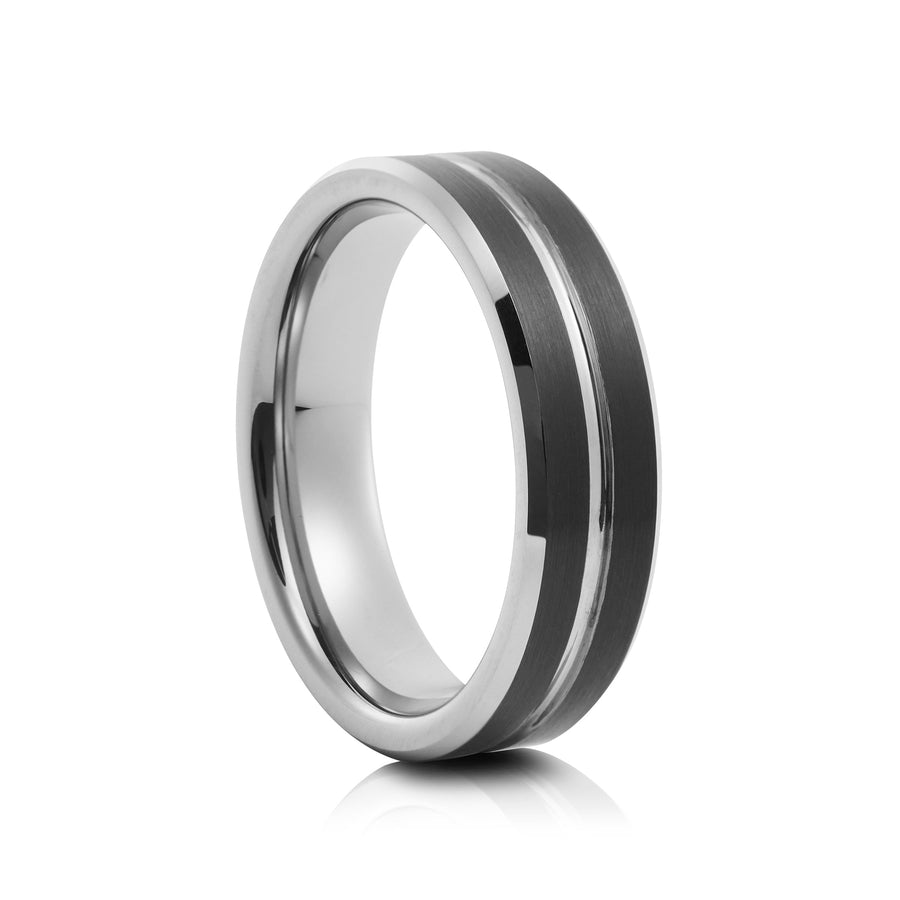 6mm Tungsten Ring with Rose Gold Inlay - UK Ring Size M