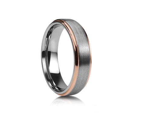 6mm Black Tungsten Ring with Gold Edges - UK Ring Size M