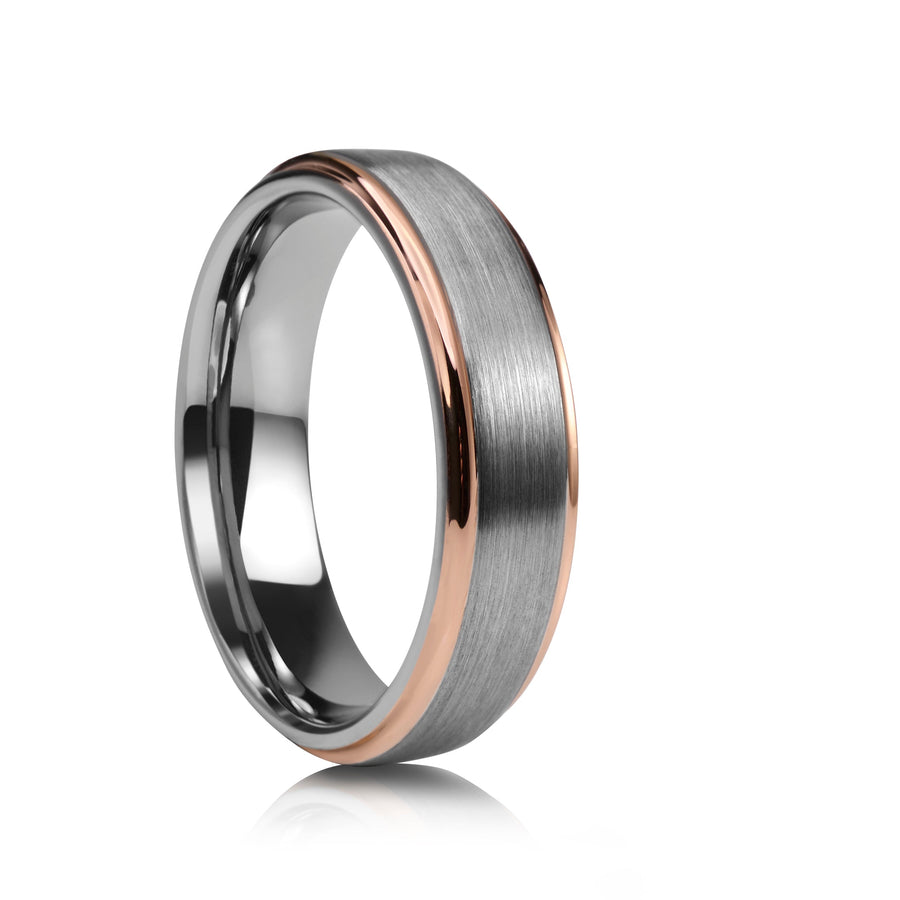 6mm Black Tungsten Ring with Gold Edges - UK Ring Size M