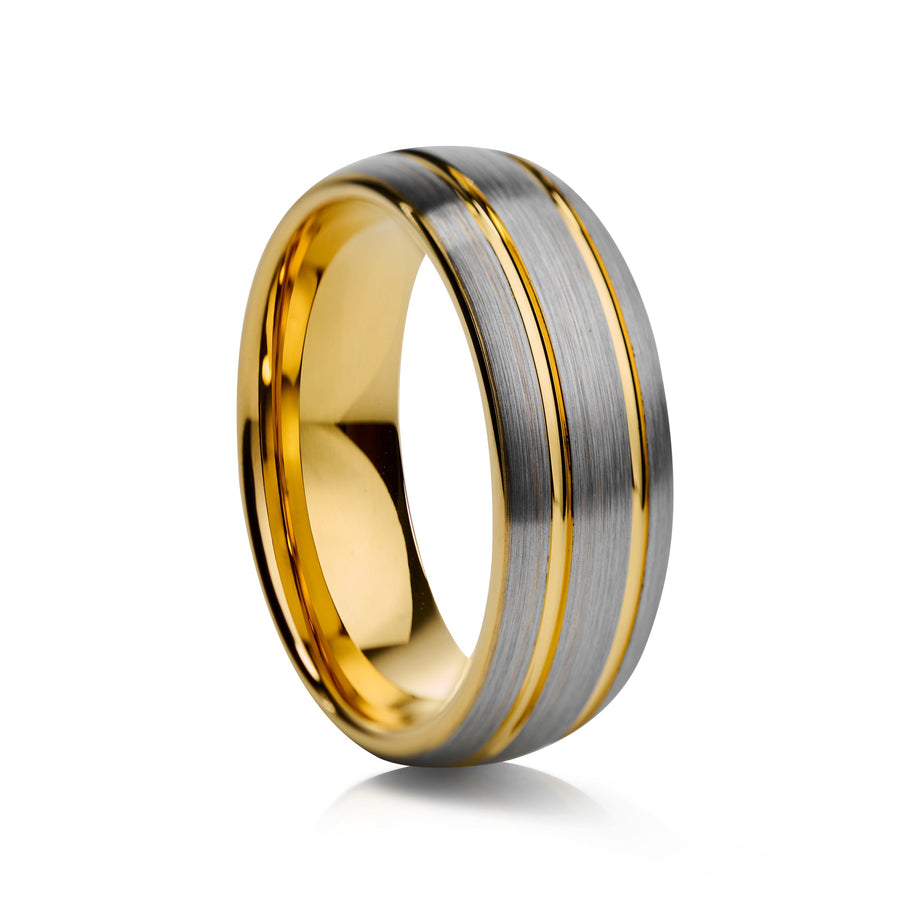 8mm Tungsten Ring with Rose Gold Inlay - UK Ring Size M