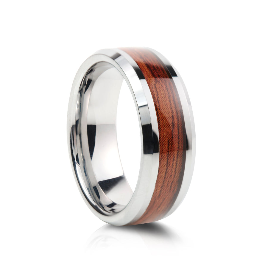 8mm Brushed Tungsten Ring with Polished Edges and Carbon Fibre Inlay - UK Ring Size M