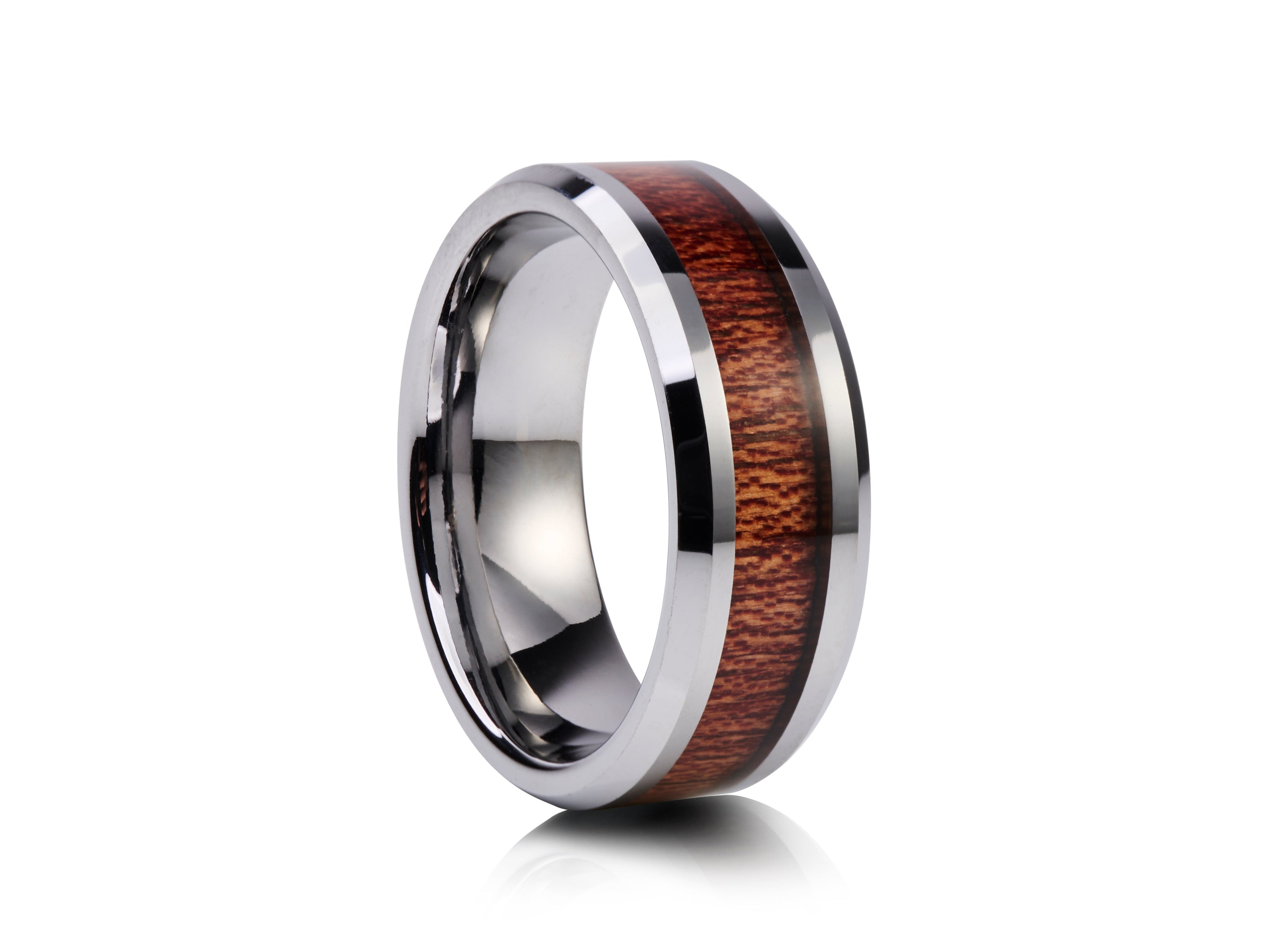 8mm Tungsten Ring with Rose Gold Inlay - UK Ring Size M