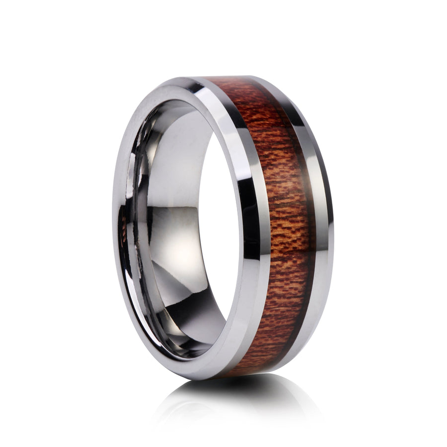 8mm Tungsten Ring with Rose Gold Inlay - UK Ring Size M