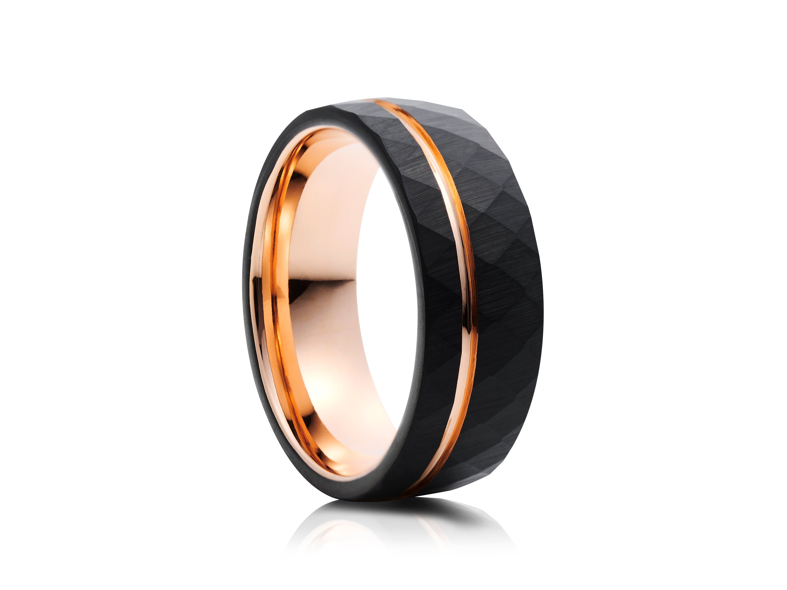 8mm Two-Tone Tungsten Ring, Brushed with Polished Centre Band - UK Ring Size M