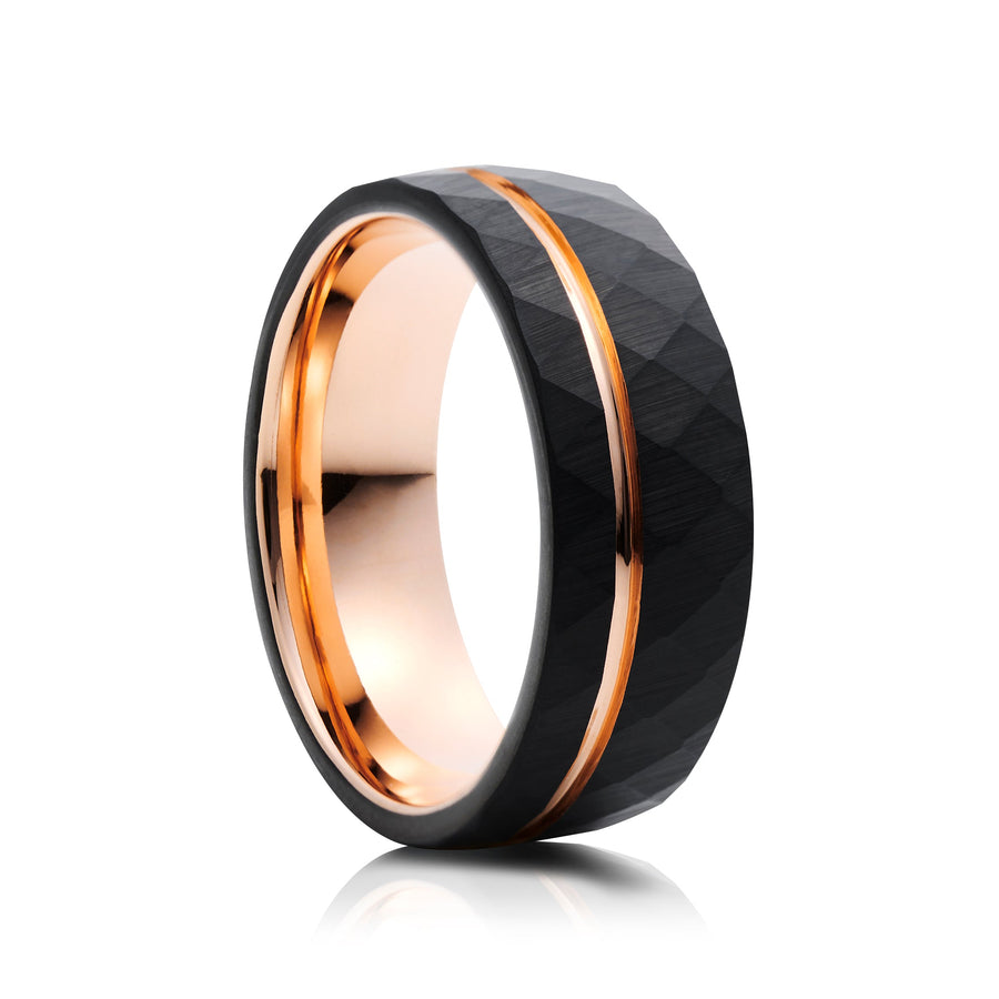 8mm Two-Tone Tungsten Ring, Brushed with Polished Centre Band - UK Ring Size M