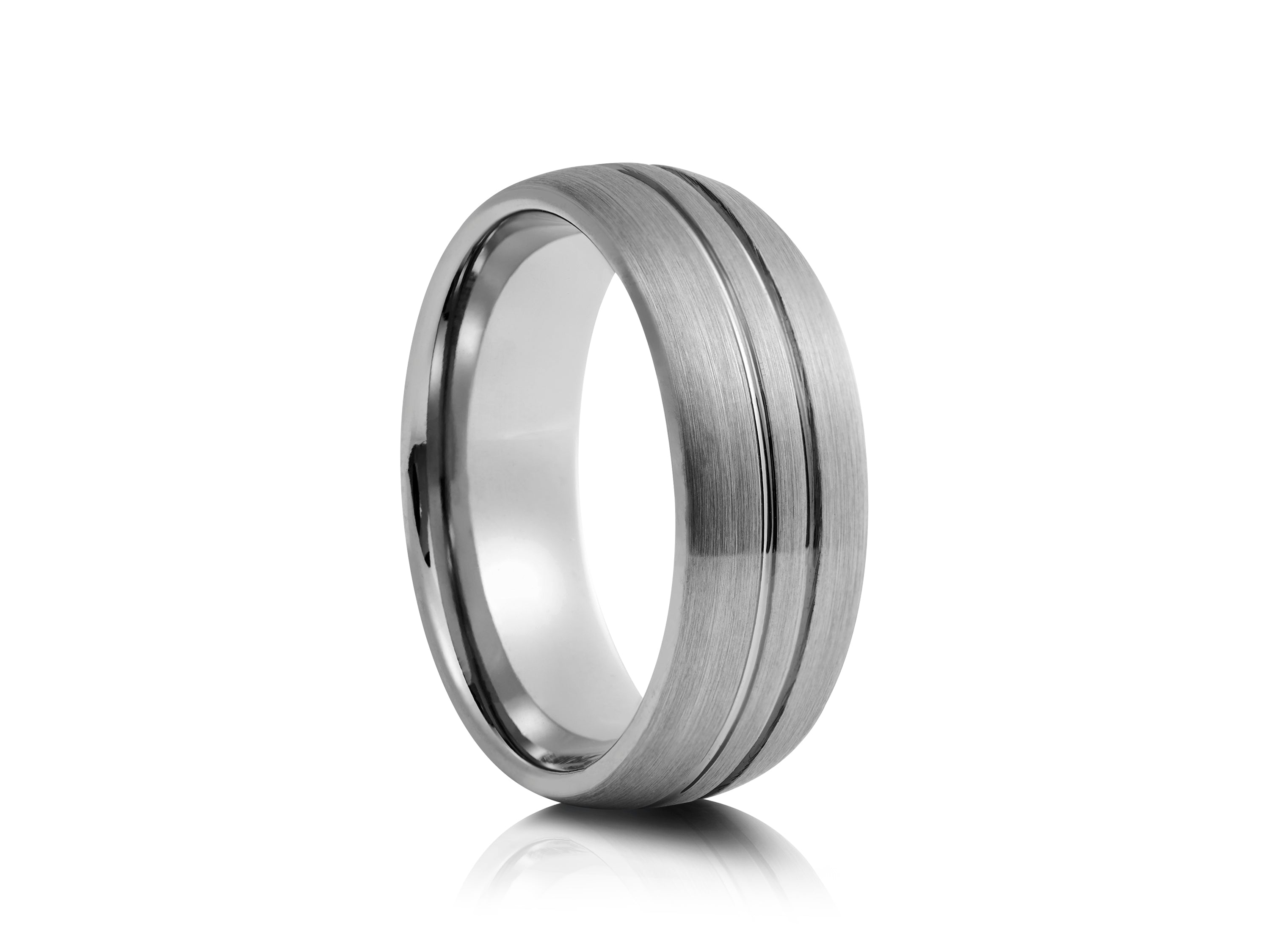 8mm Polished Tungsten Ring with Bevelled Edges - UK Ring Size M