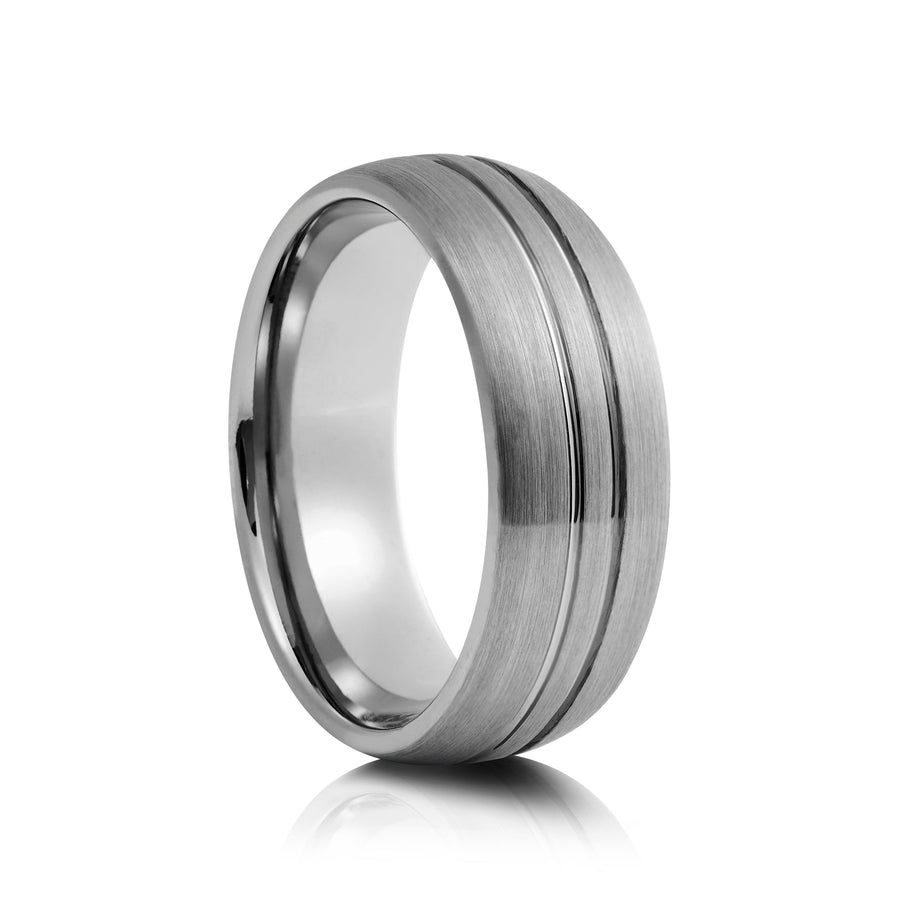 8mm Polished Tungsten Ring with Bevelled Edges - UK Ring Size M