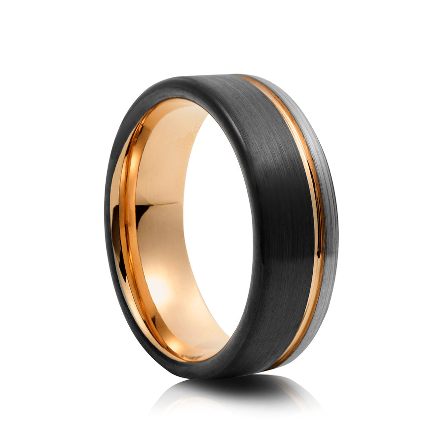 8mm Brushed Tungsten Ring with Polished Edges and Carbon Fibre Inlay - UK Ring Size M