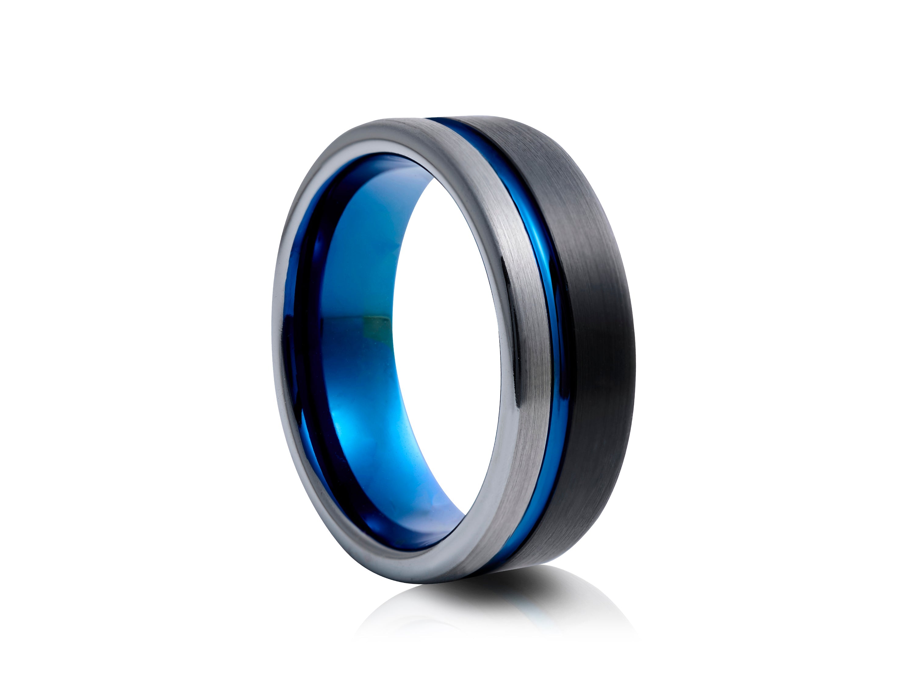 8mm Black Tungsten Ring with Polished Edges - UK Ring Size M