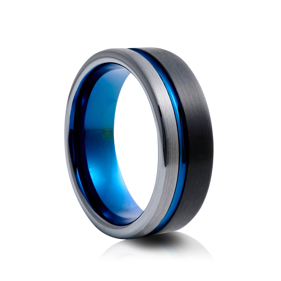 8mm Black Tungsten Ring with Polished Edges - UK Ring Size M