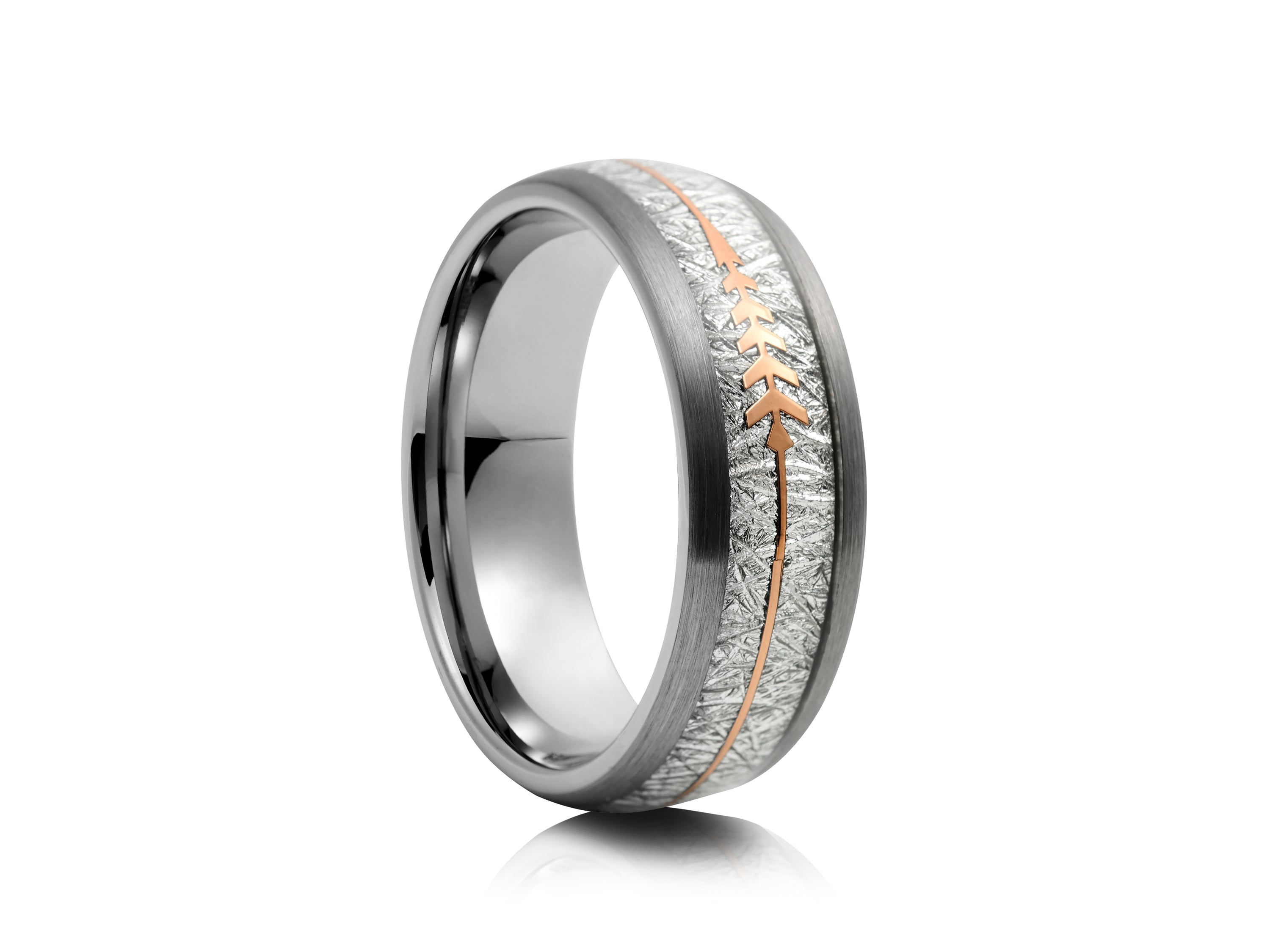 8mm Brushed Tungsten Ring with Gold IP Edges - UK Ring Size M