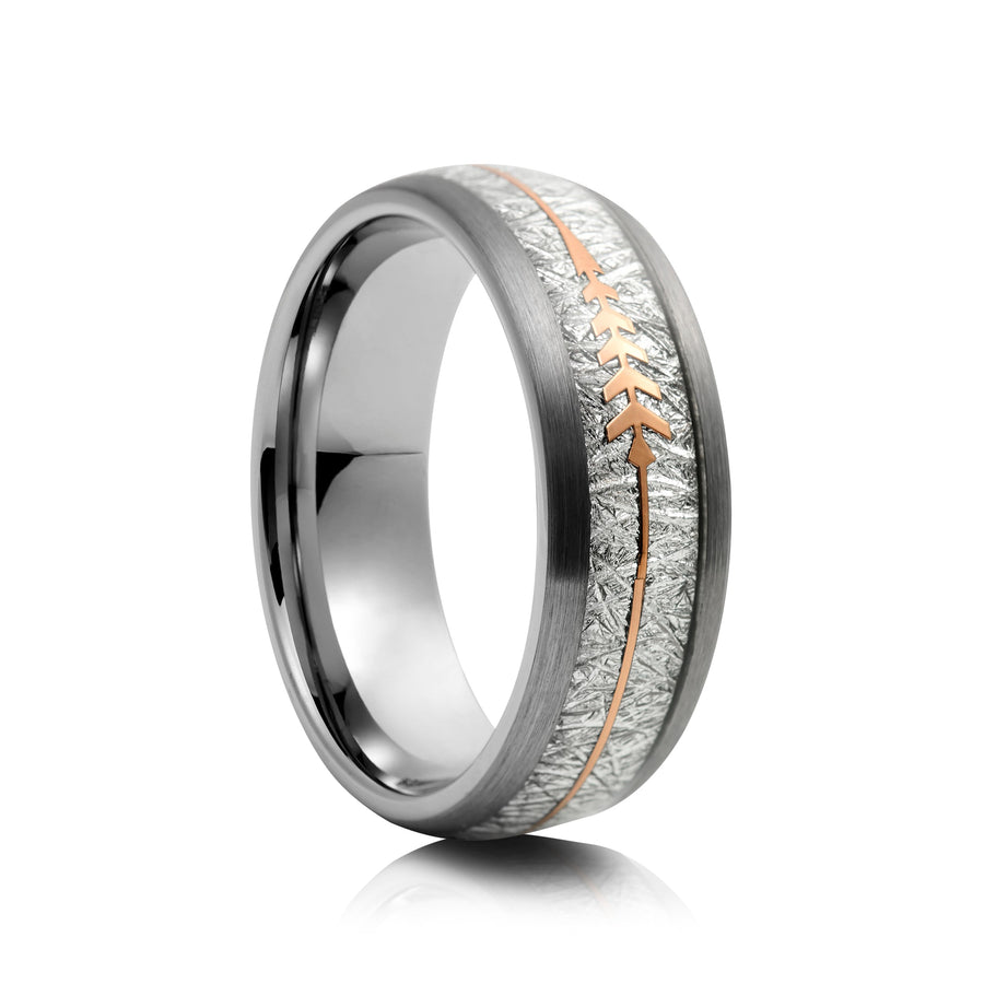 8mm Brushed Tungsten Ring with Gold IP Edges - UK Ring Size M