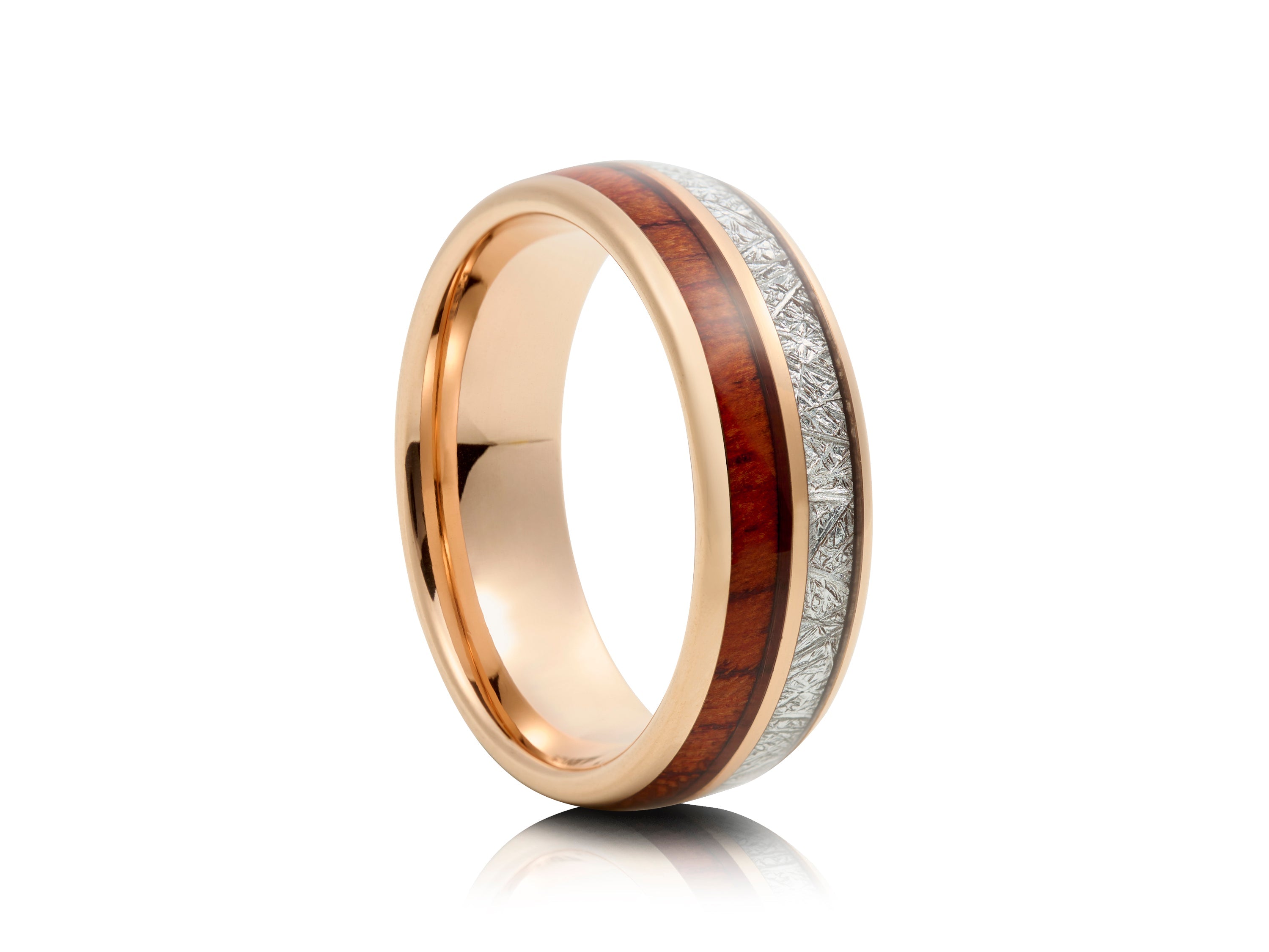 8mm Tungsten Ring with Rose Gold Inlay - UK Ring Size M