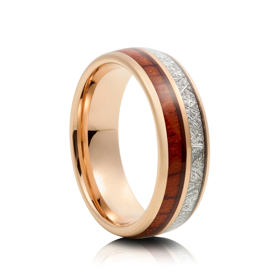 8mm Tungsten Ring with Rose Gold Inlay - UK Ring Size M
