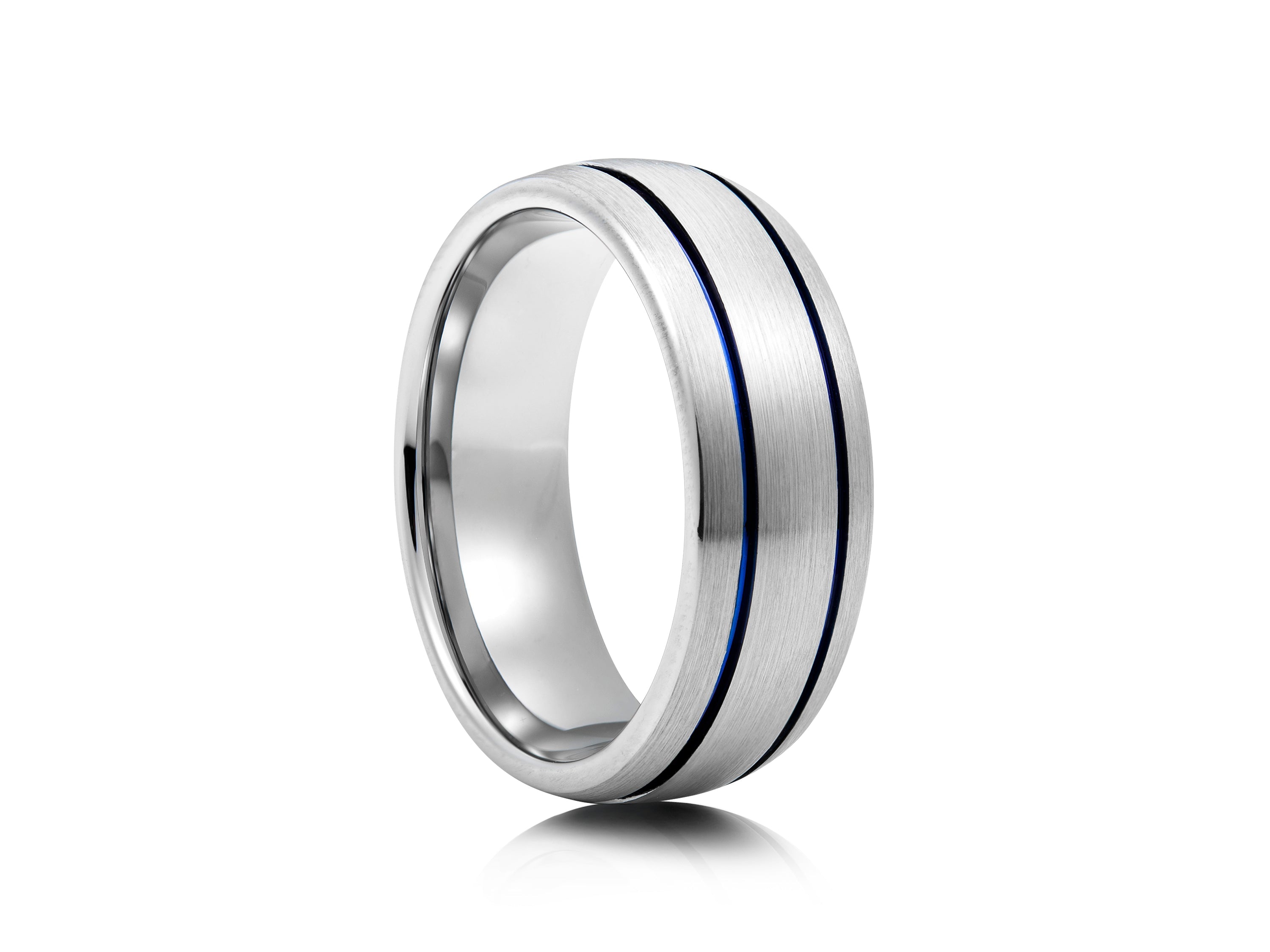 8mm Tungsten Ring with Blue Inlay - UK Ring Size M