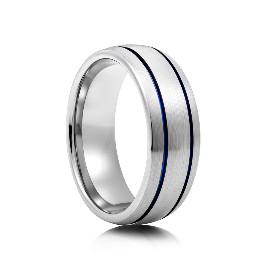 8mm Tungsten Ring with Blue Inlay - UK Ring Size M