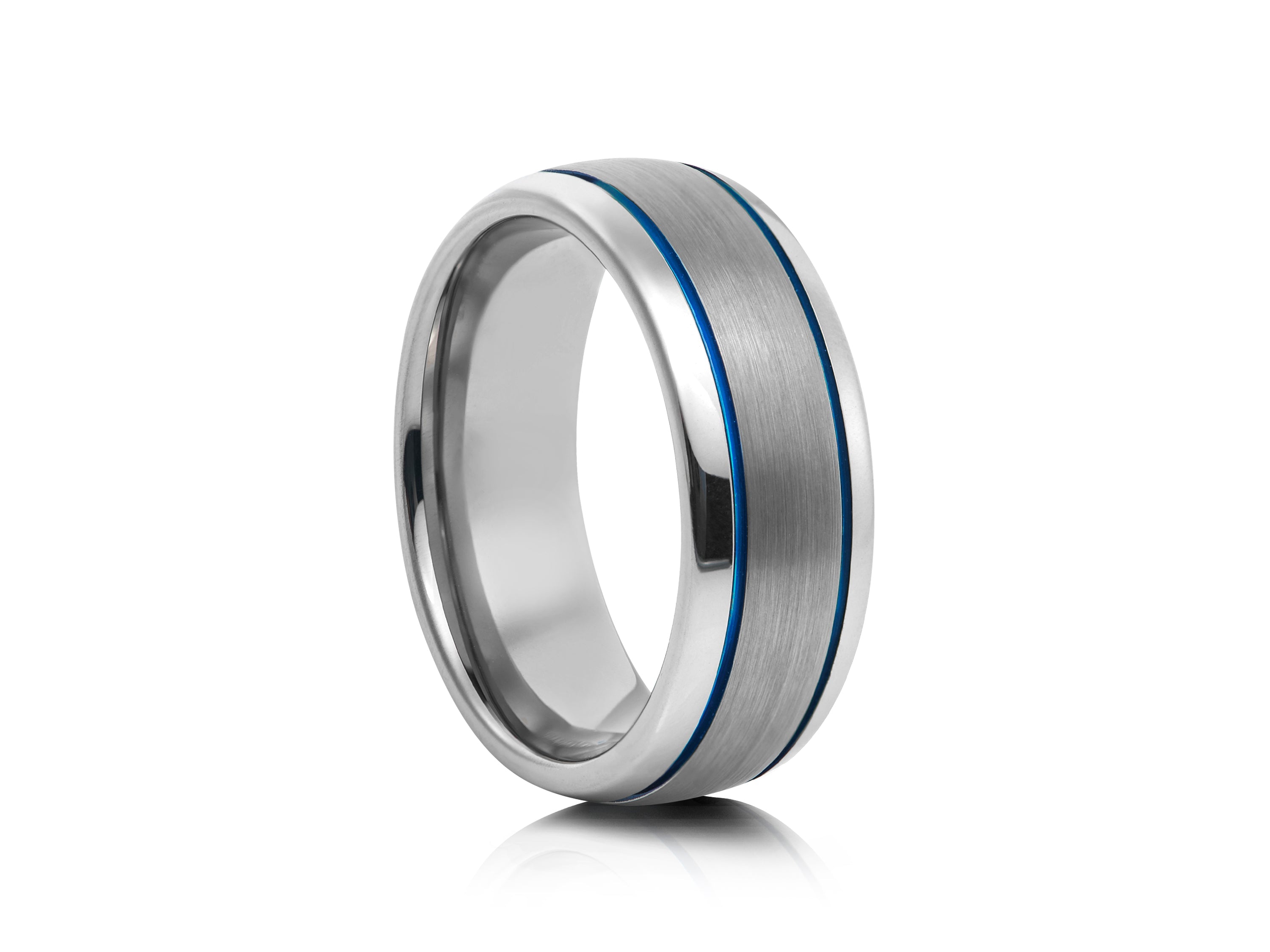 8mm Tungsten Ring with Blue Inlay - UK Ring Size M