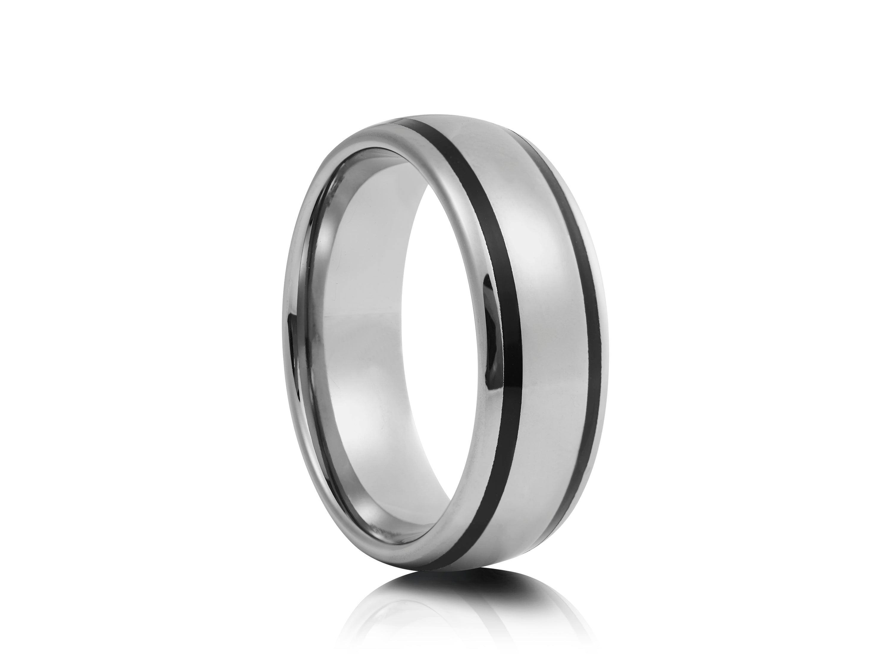 8mm Tungsten Ring with Blue Inlay - UK Ring Size M