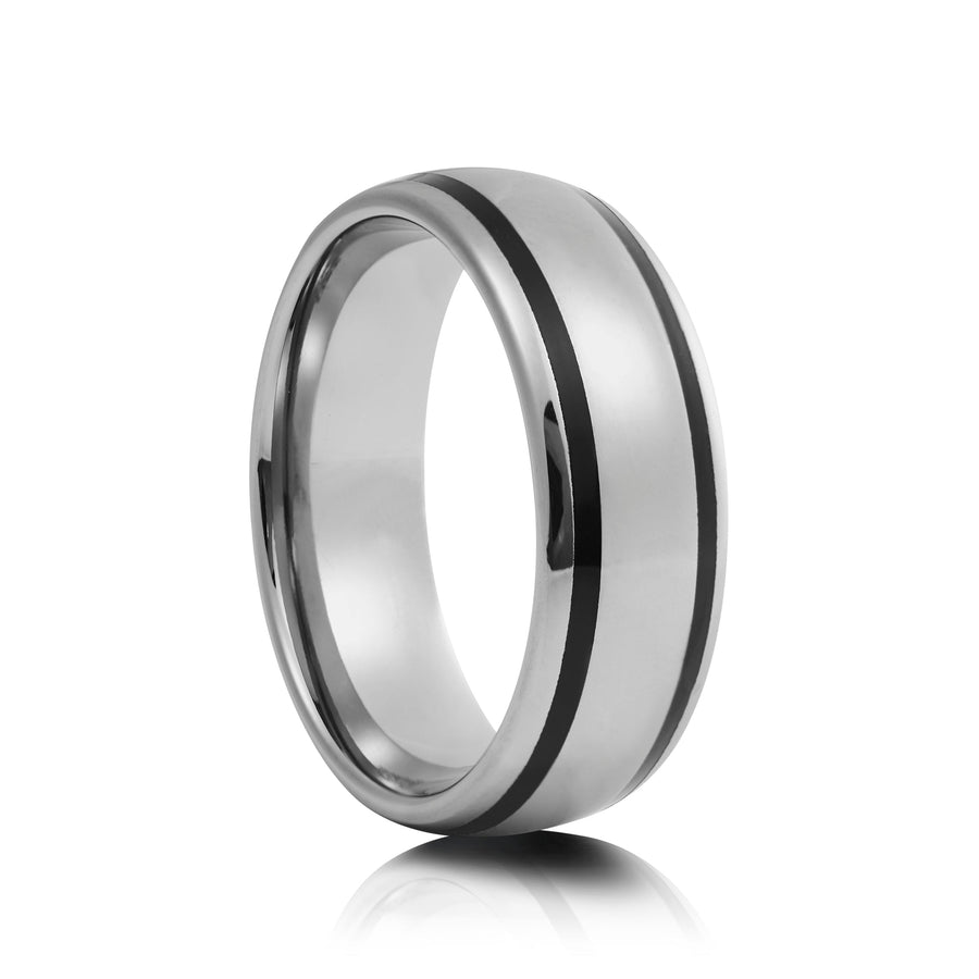 8mm Tungsten Ring with Blue Inlay - UK Ring Size M