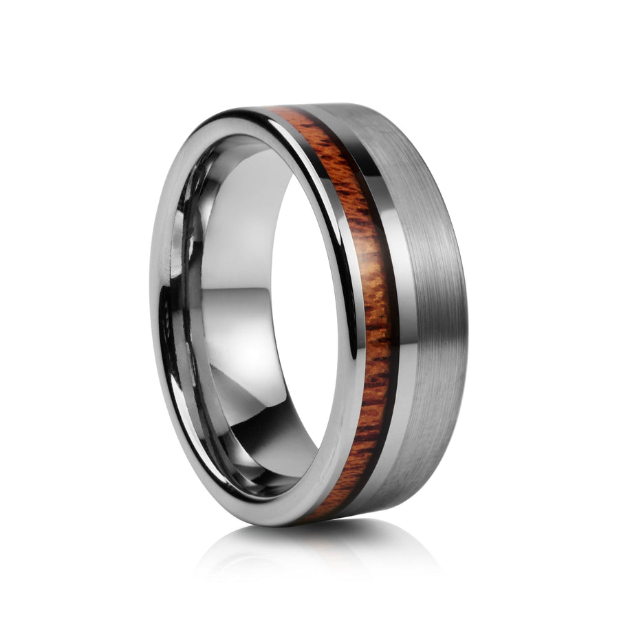 8mm Tungsten Ring with Rose Gold Inlay - UK Ring Size M