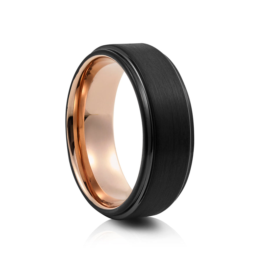 8mm Black Tungsten Ring with Carbon Fibre Inlay - UK Ring Size M