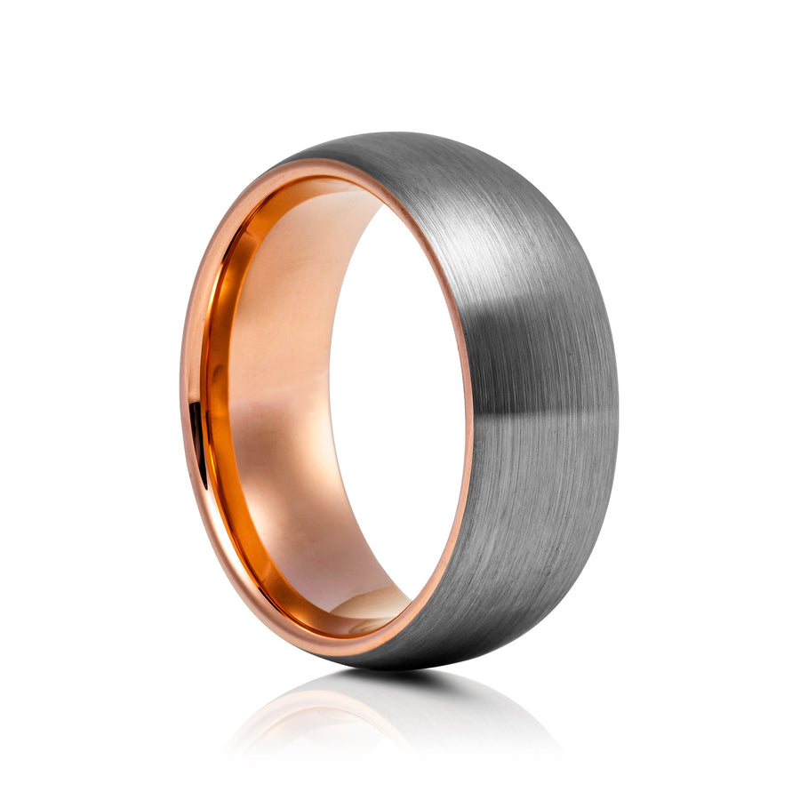 8mm Two-Tone Tungsten Ring, Brushed with Polished Edges - UK Ring Size M
