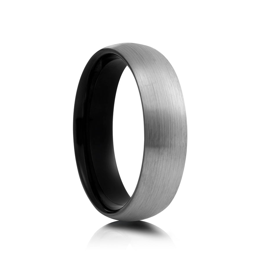 6mm Black Tungsten Ring with Rose Gold Inlay - UK Ring Size M