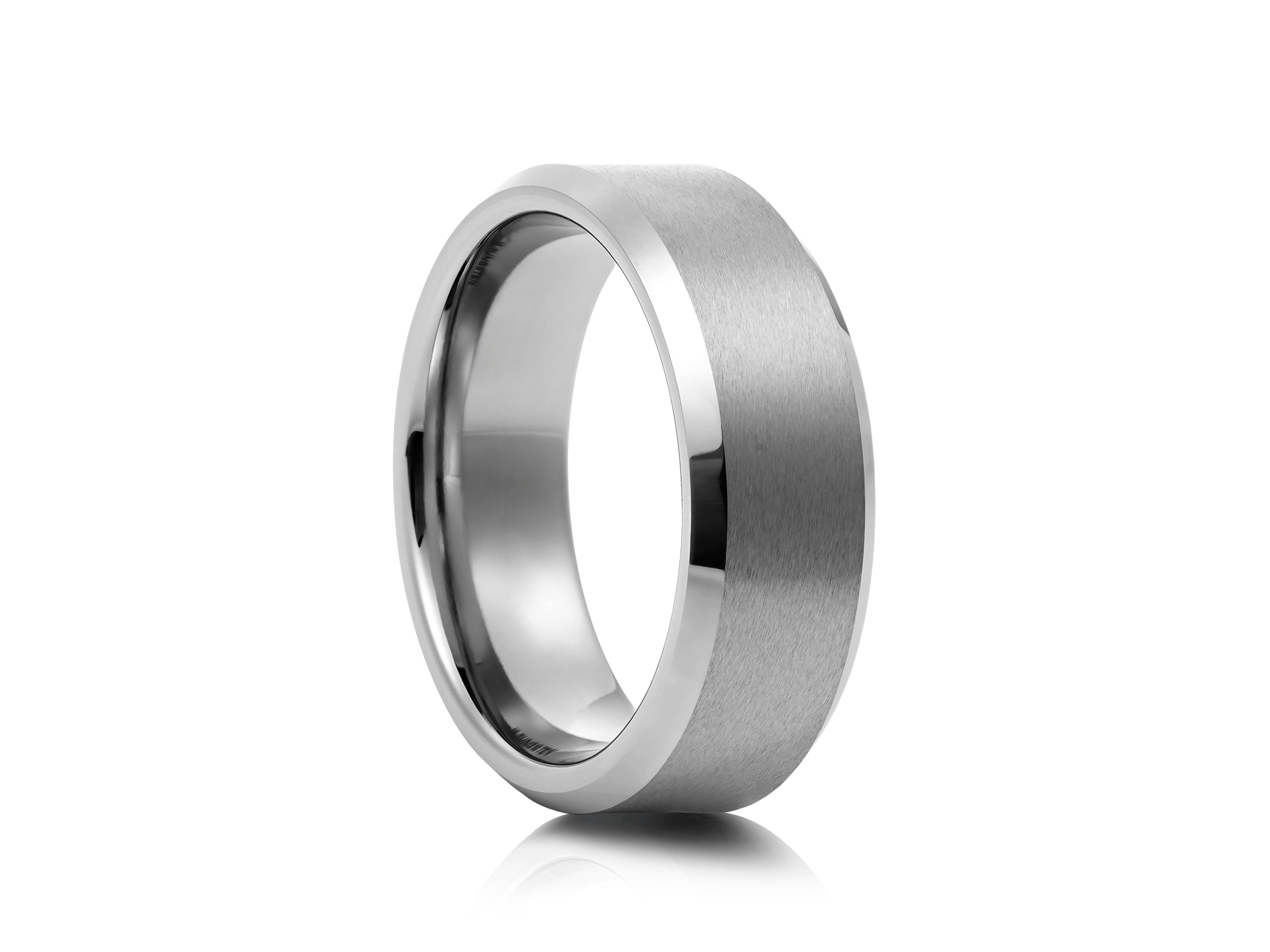 8mm Two-Tone Tungsten Ring, Brushed with Polished Edges - UK Ring Size M
