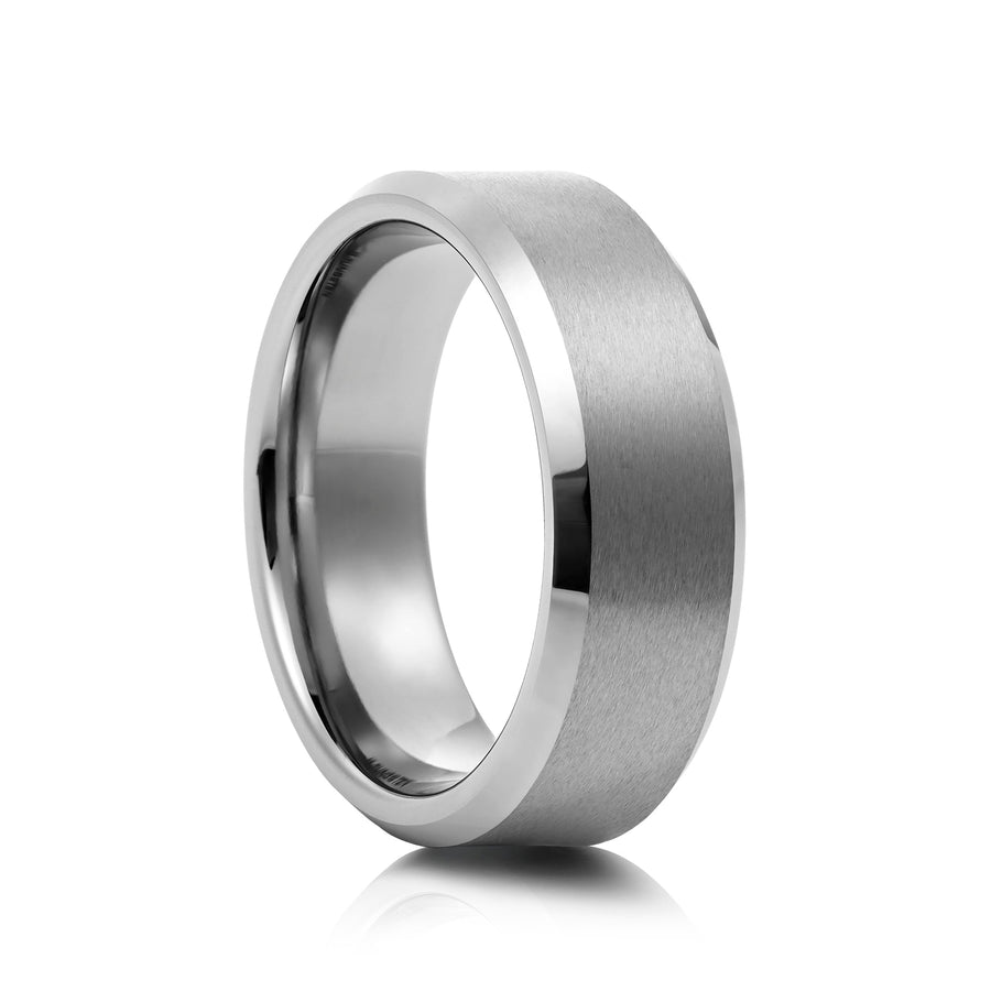 8mm Two-Tone Tungsten Ring, Brushed with Polished Edges - UK Ring Size M