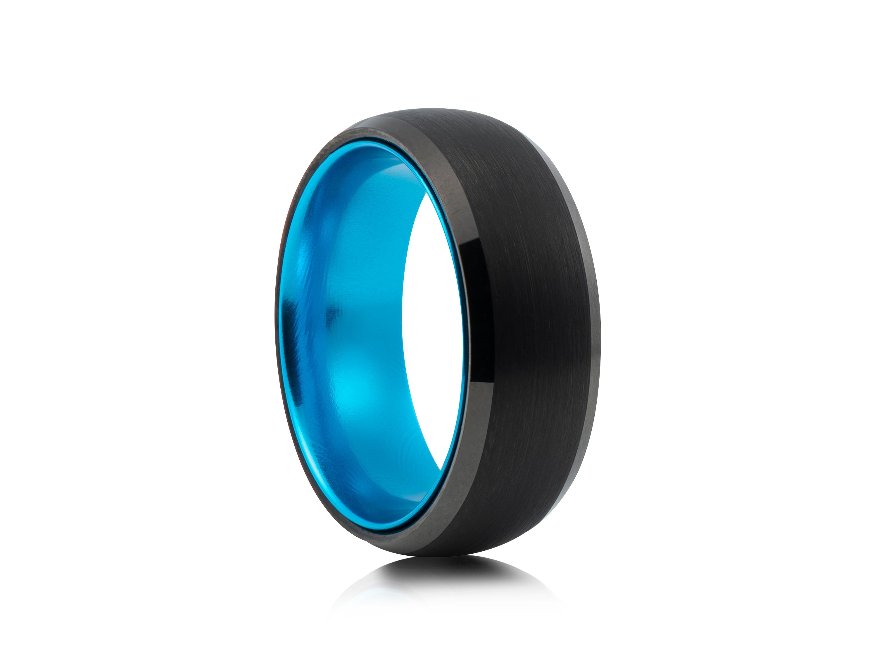 8mm Two-Tone Tungsten Ring, Brushed with Polished Centre Band - UK Ring Size M