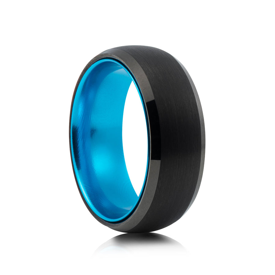 8mm Two-Tone Tungsten Ring, Brushed with Polished Centre Band - UK Ring Size M