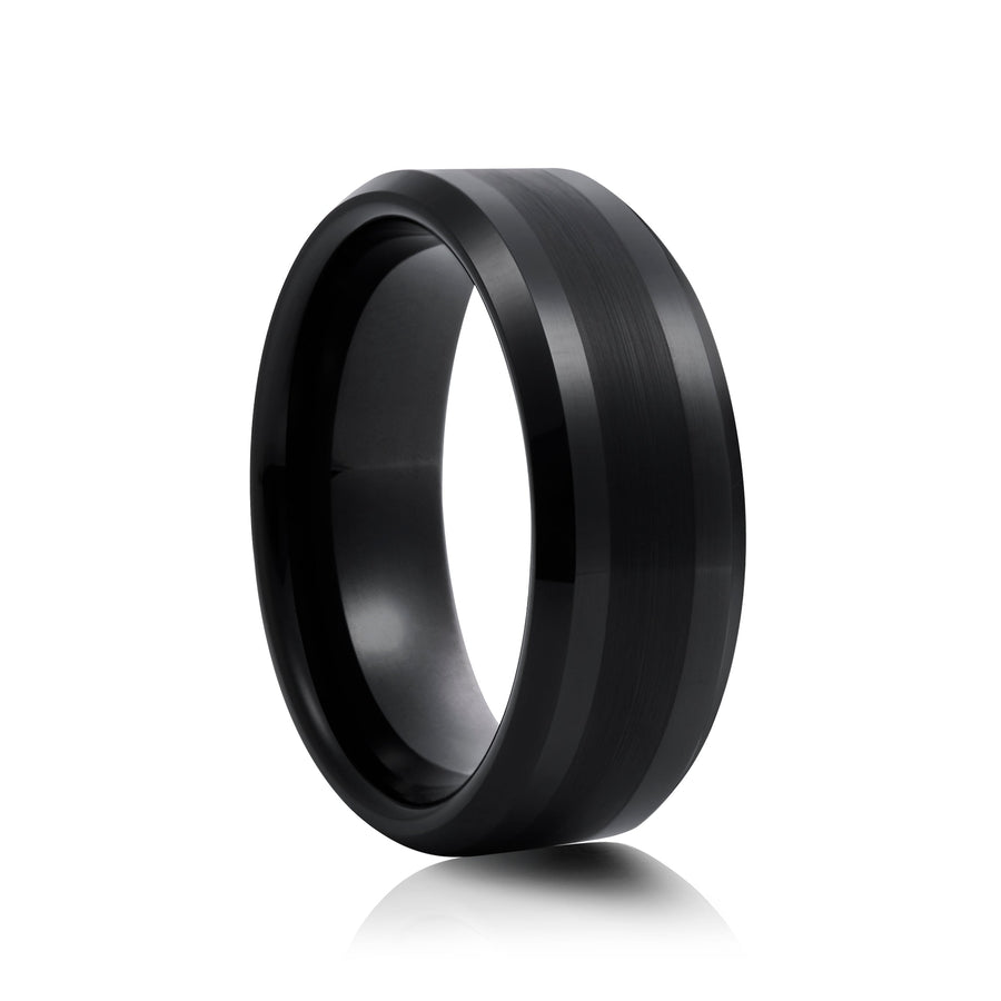 8mm Tungsten Ring with Rose Gold Inlay - UK Ring Size M