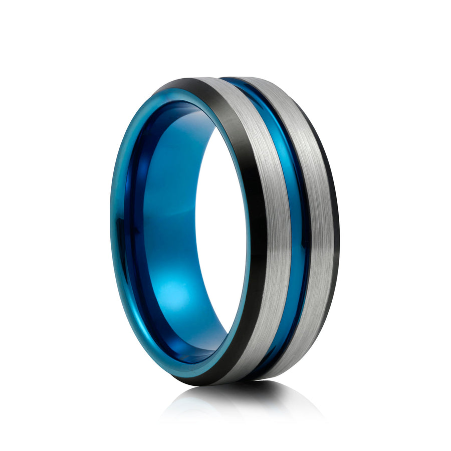 8mm Tungsten Ring with Rose Gold Inlay - UK Ring Size M