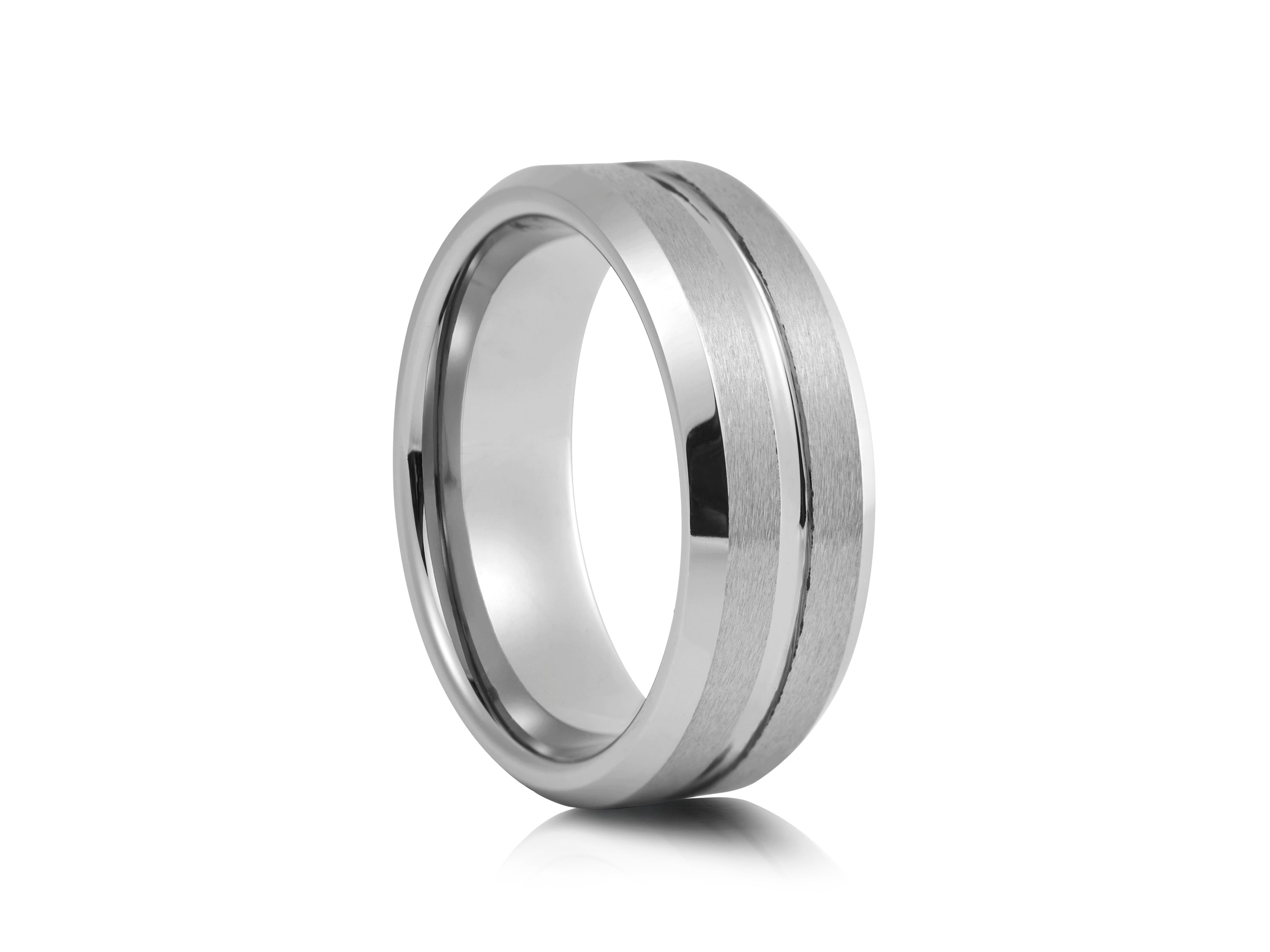 8mm Black Tungsten Ring with Rose Gold Inlay - UK Ring Size M