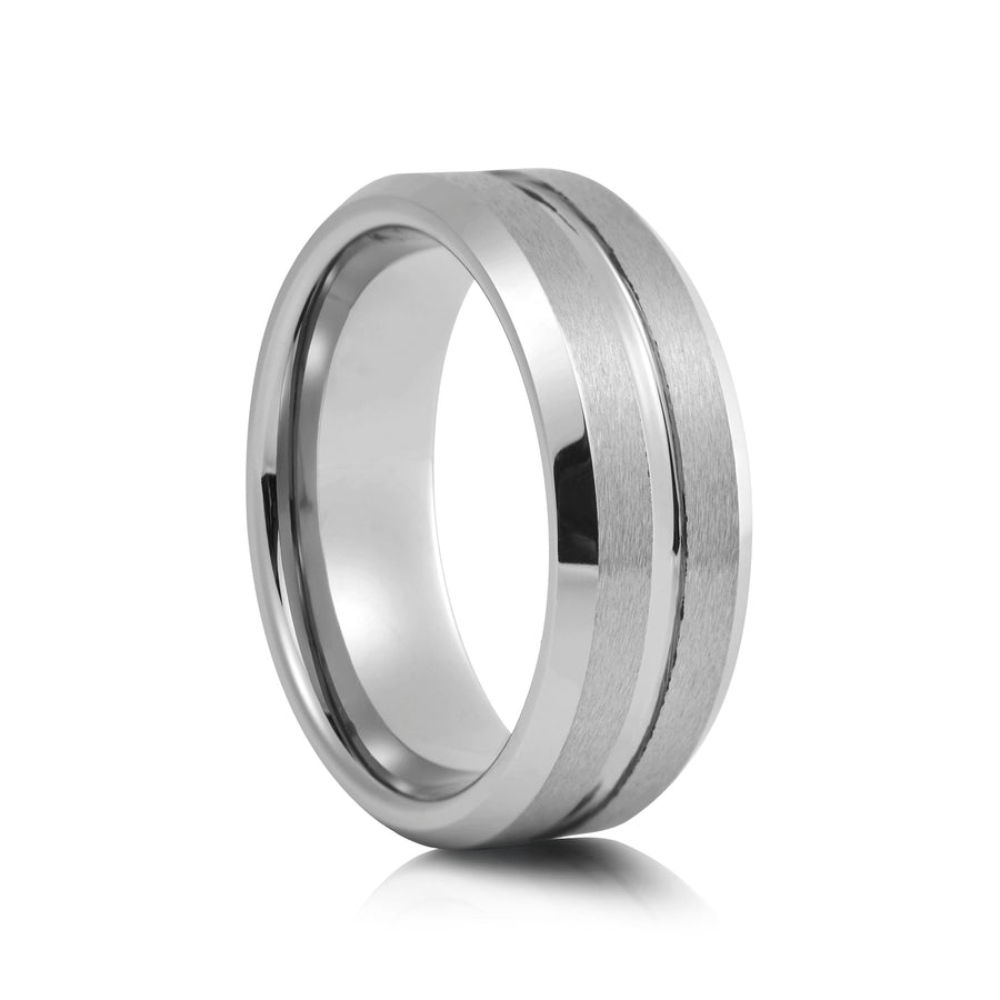 8mm Black Tungsten Ring with Rose Gold Inlay - UK Ring Size M