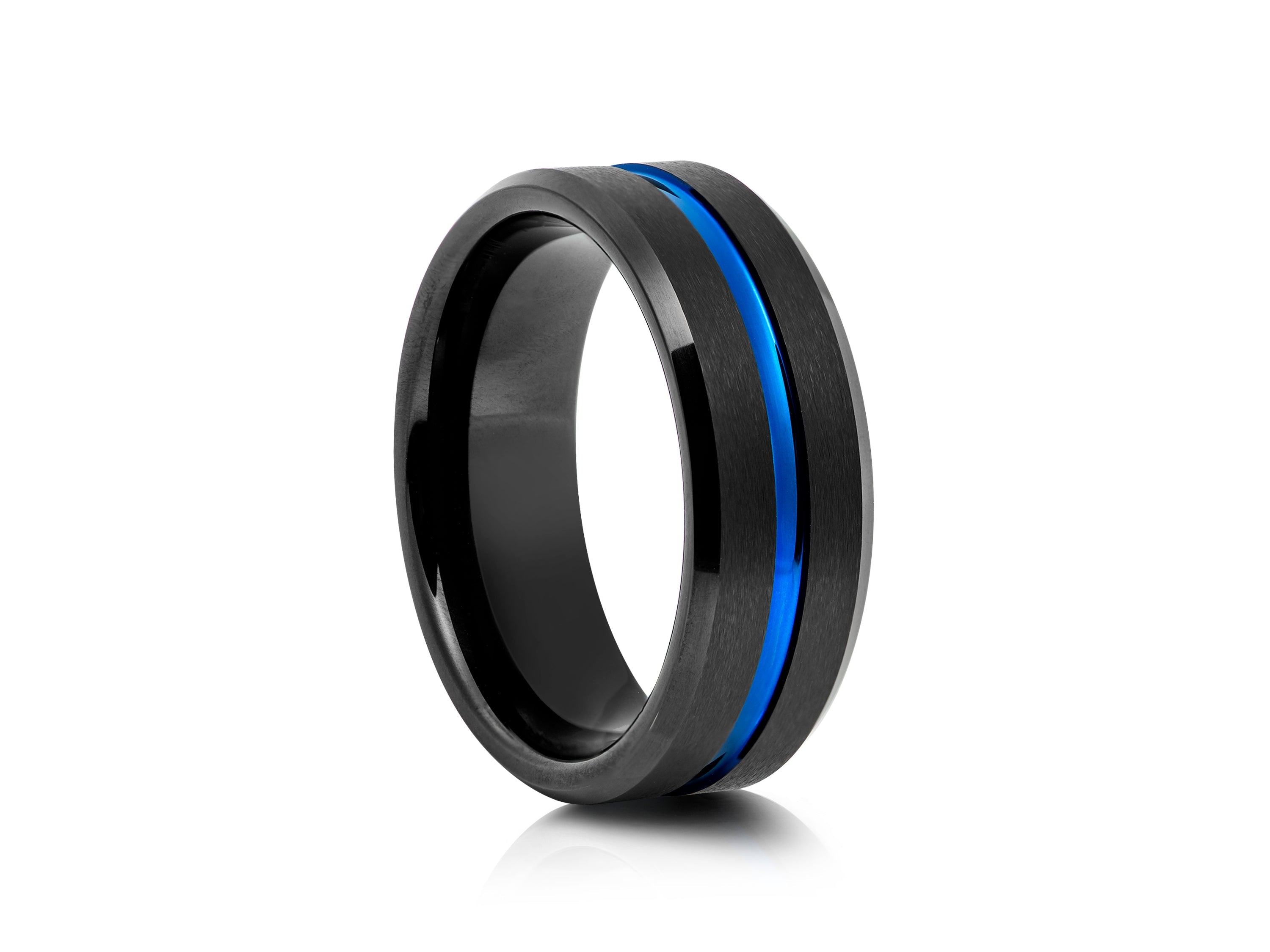 8mm Brushed Tungsten Ring with Polished Edges and Carbon Fibre Inlay - UK Ring Size M