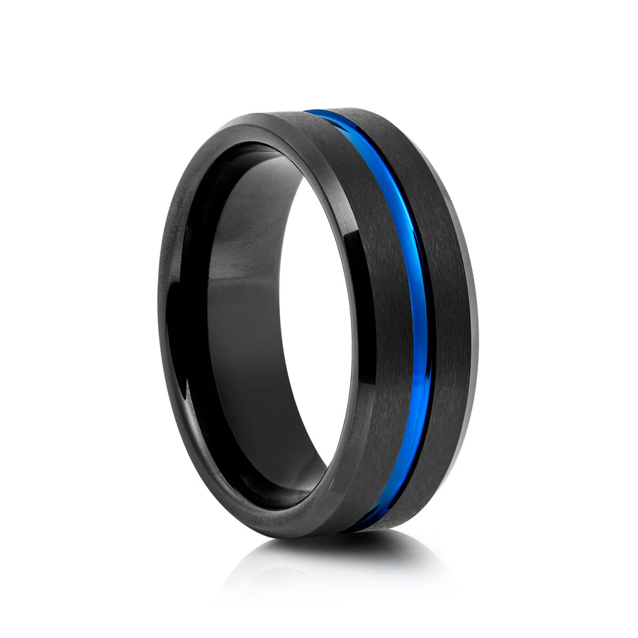8mm Brushed Tungsten Ring with Polished Edges and Carbon Fibre Inlay - UK Ring Size M