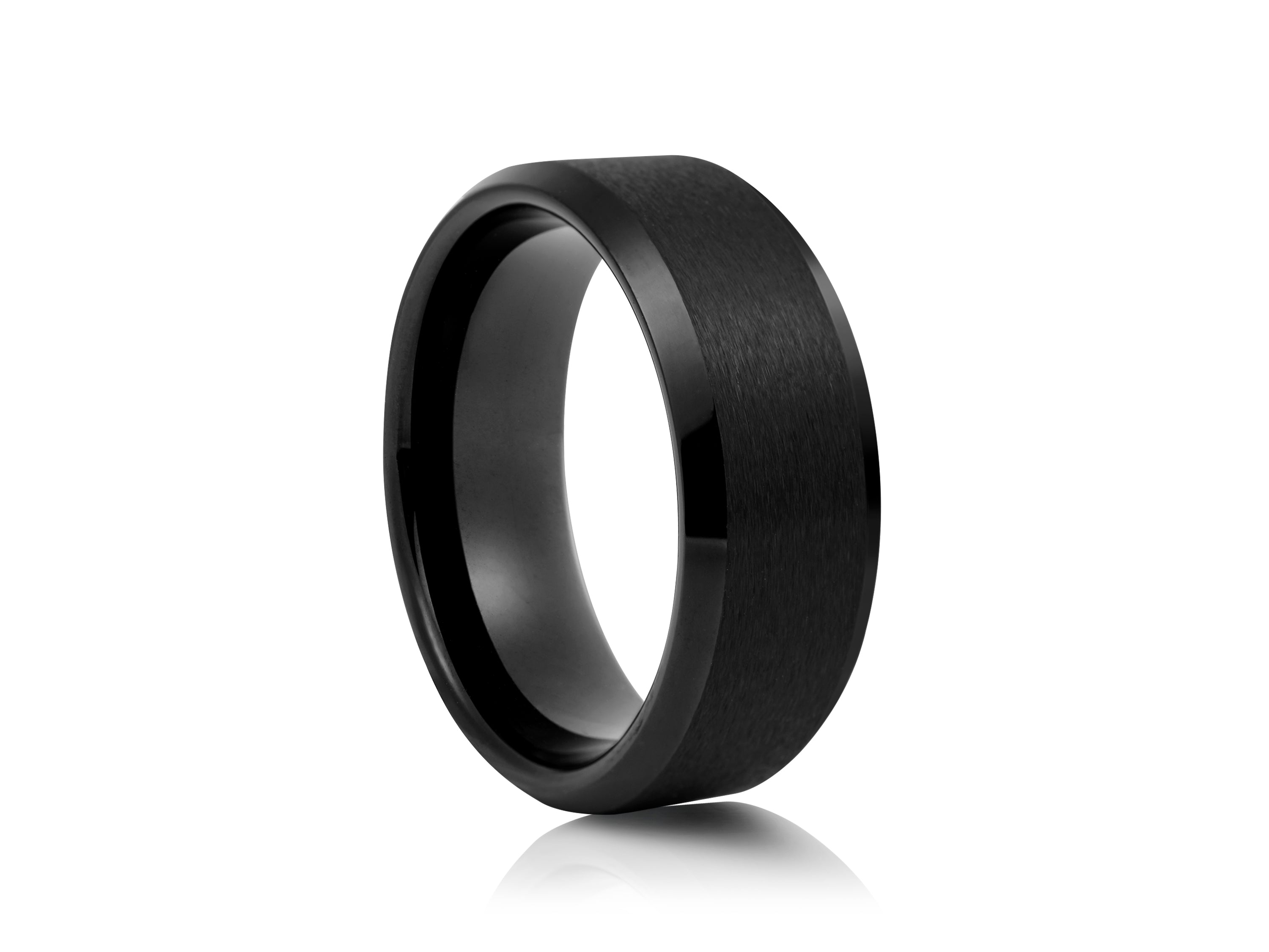 8mm Two-Tone Tungsten Ring, Brushed with Polished Centre Band - UK Ring Size M
