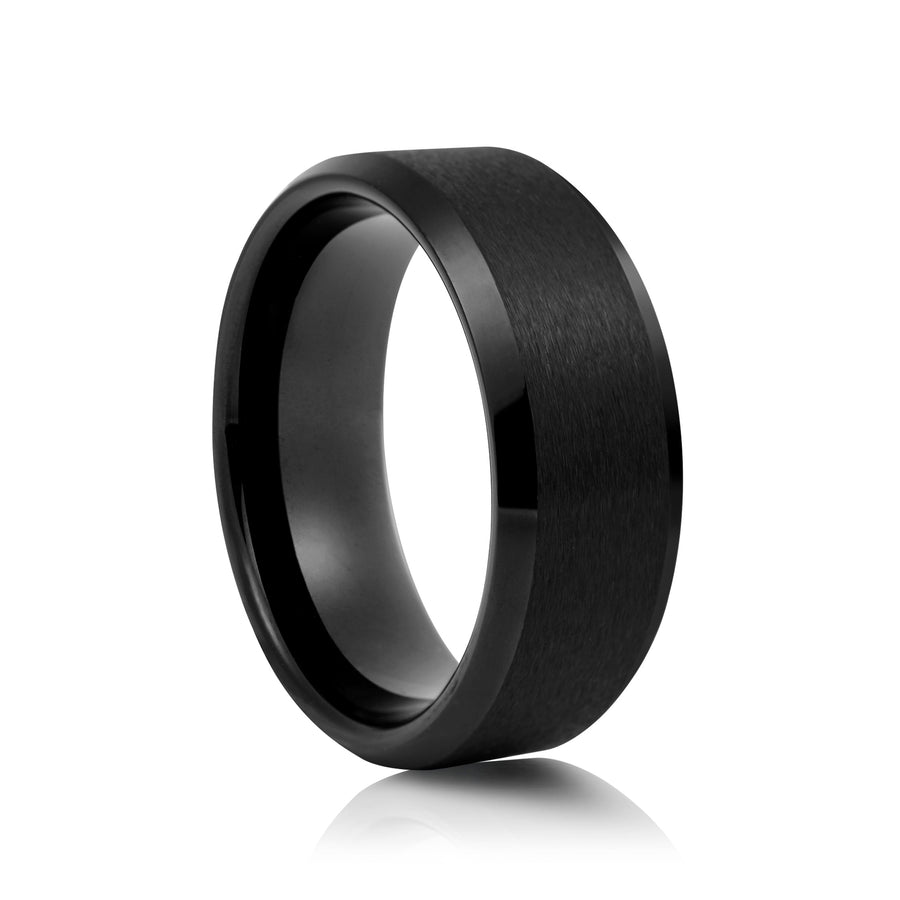8mm Two-Tone Tungsten Ring, Brushed with Polished Centre Band - UK Ring Size M