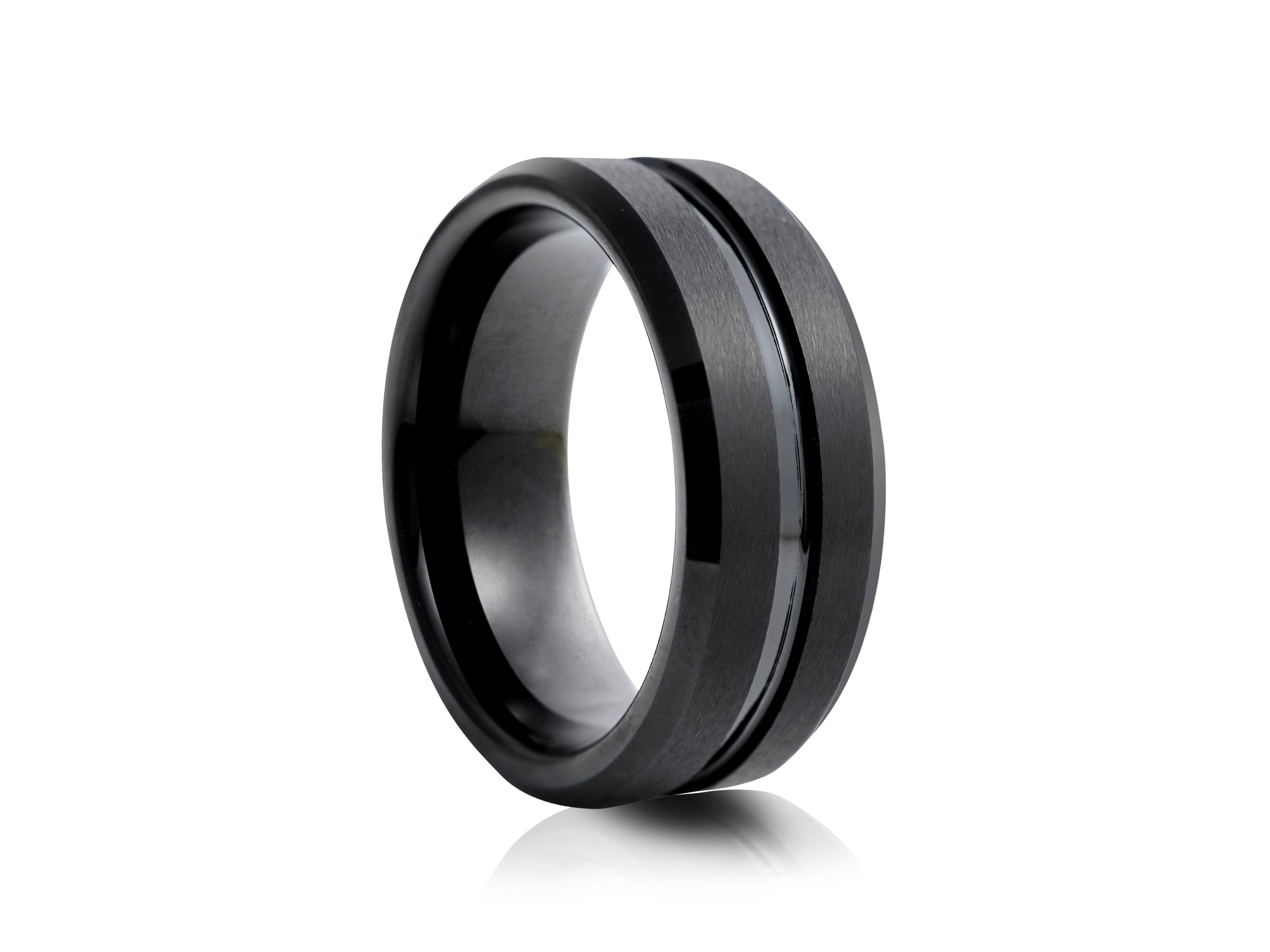 8mm Two-Tone Tungsten Ring, Brushed with Polished Centre Band - UK Ring Size M