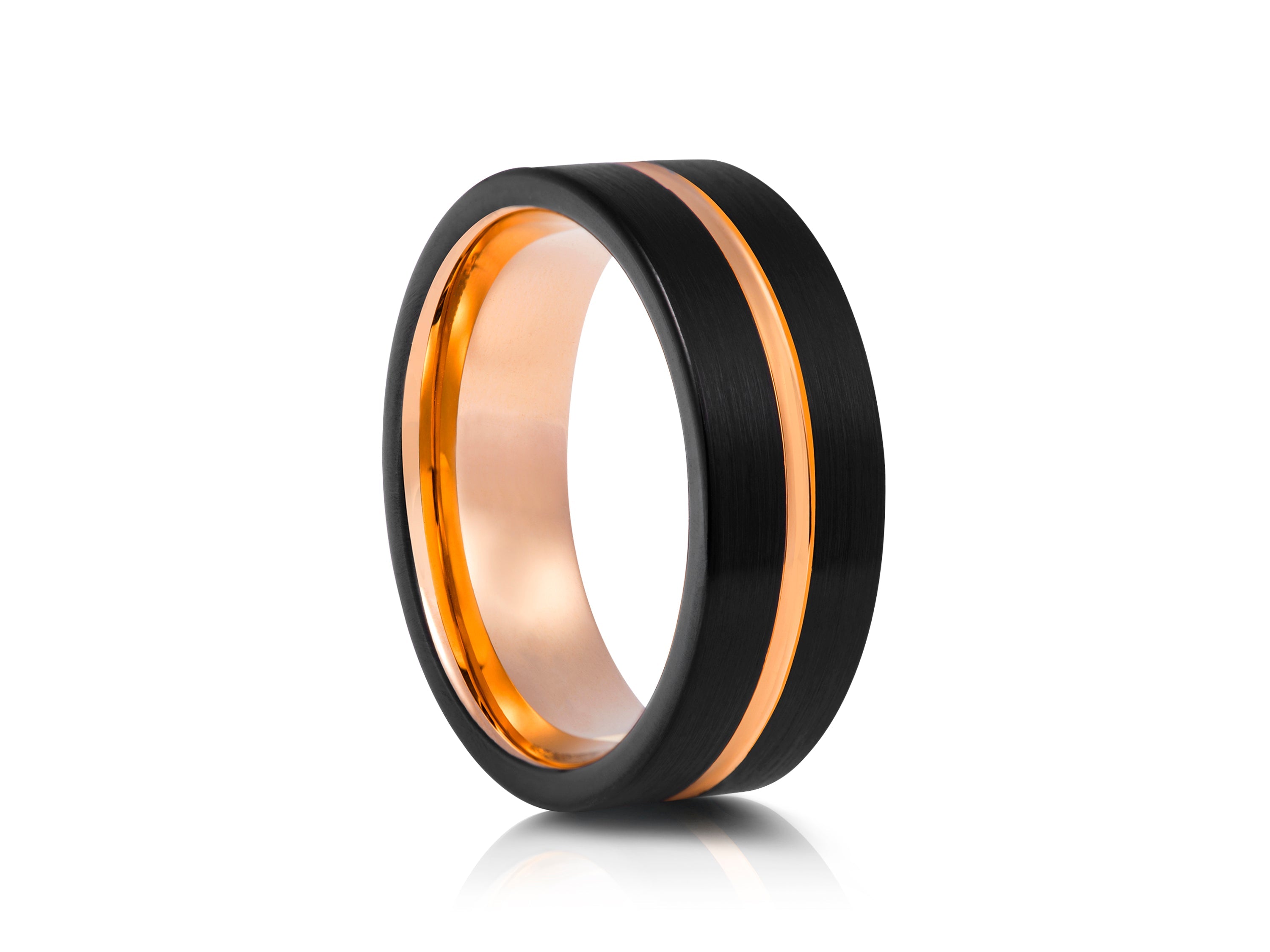8mm Two-Tone Tungsten Ring, Brushed with Polished Edges - UK Ring Size M